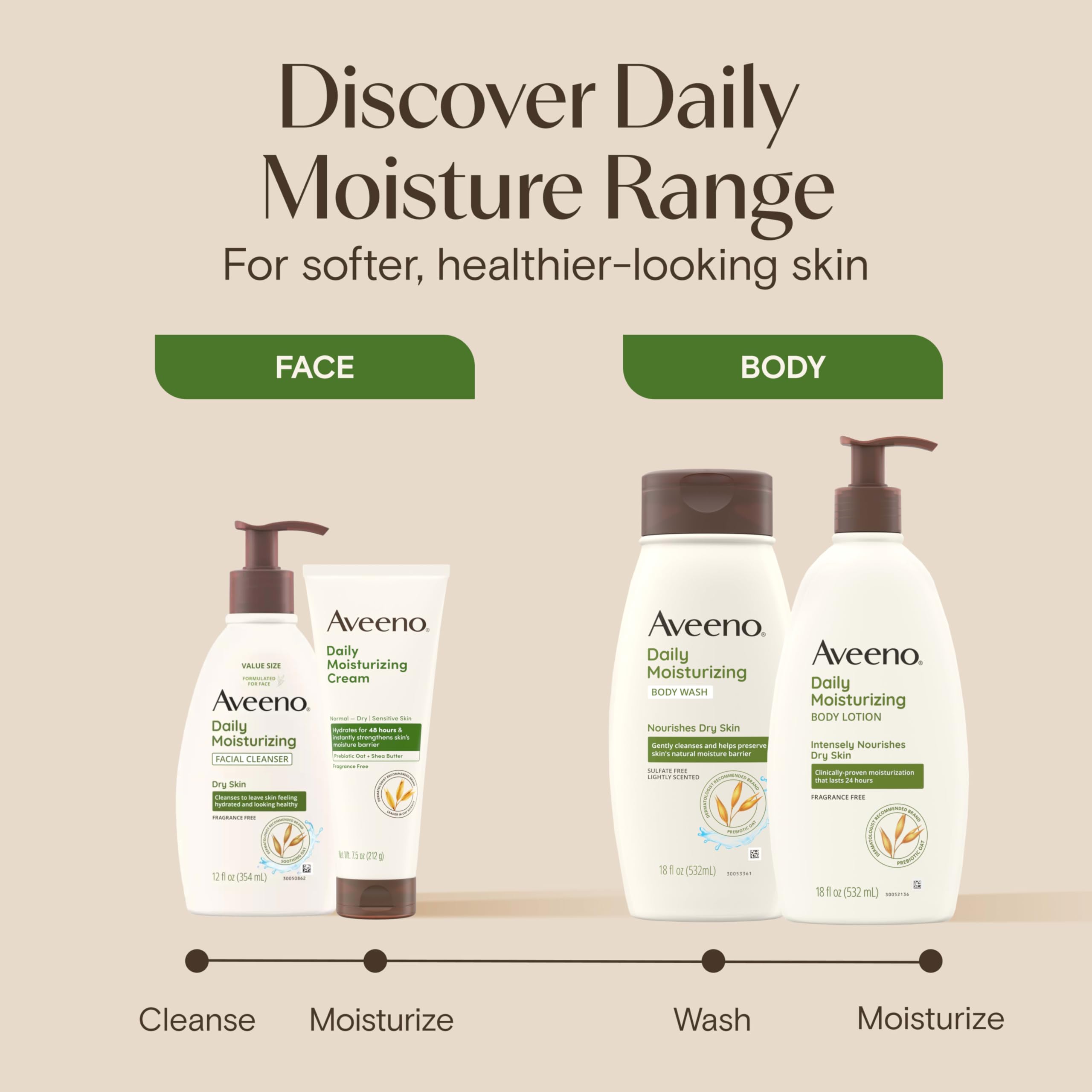 Aveeno crema dermatológicamente recomendada para uso diario.