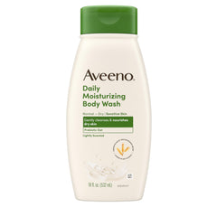 Aveeno Daily Moisturizing Body Wash bottle offering gentle cleansing for dry skin