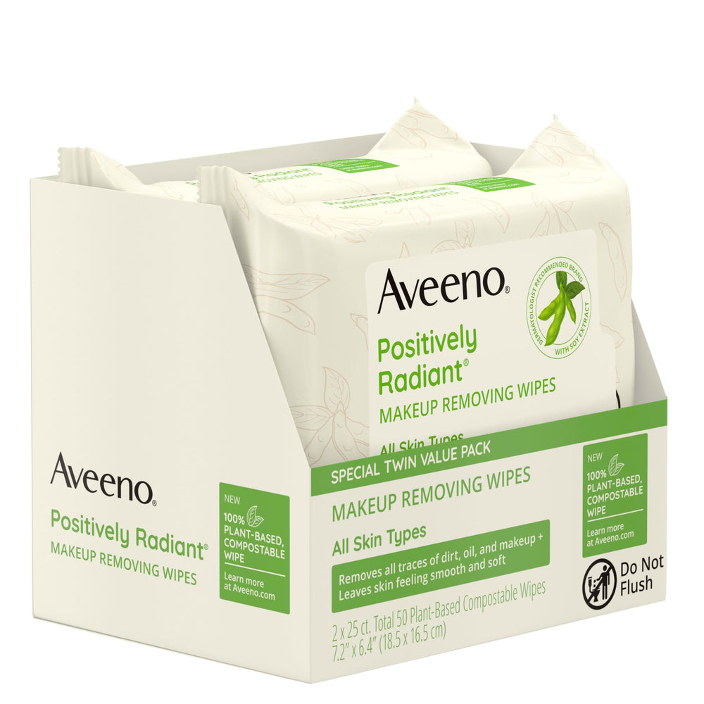 Aveeno desmaquillante a prueba de agua retira maquillaje resistente.