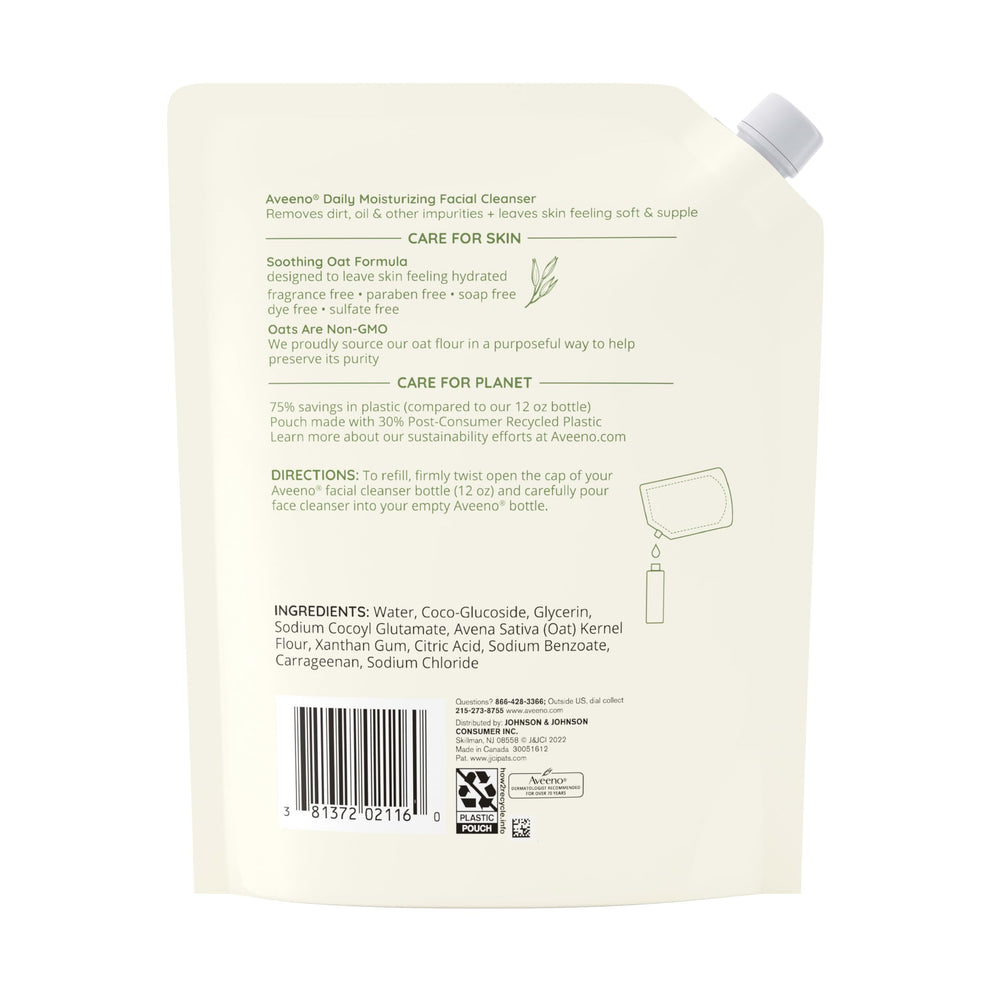 Envase recargable Aveeno, opción ecológica para el cuidado facial.