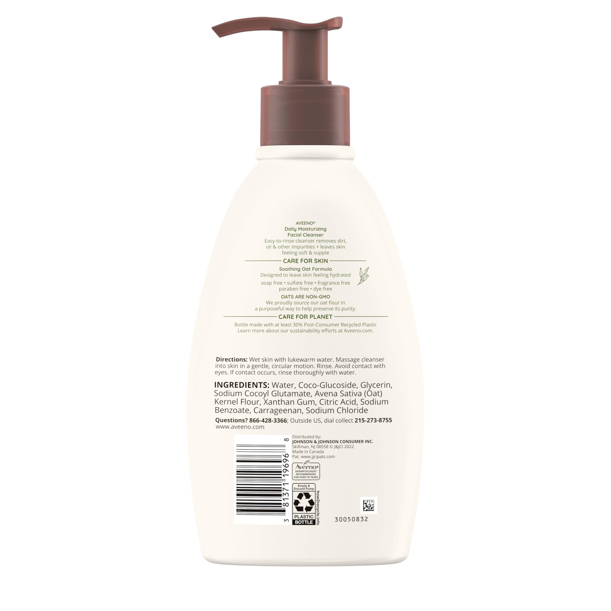 Envase Aveeno con opción reciclable para reducir residuos.