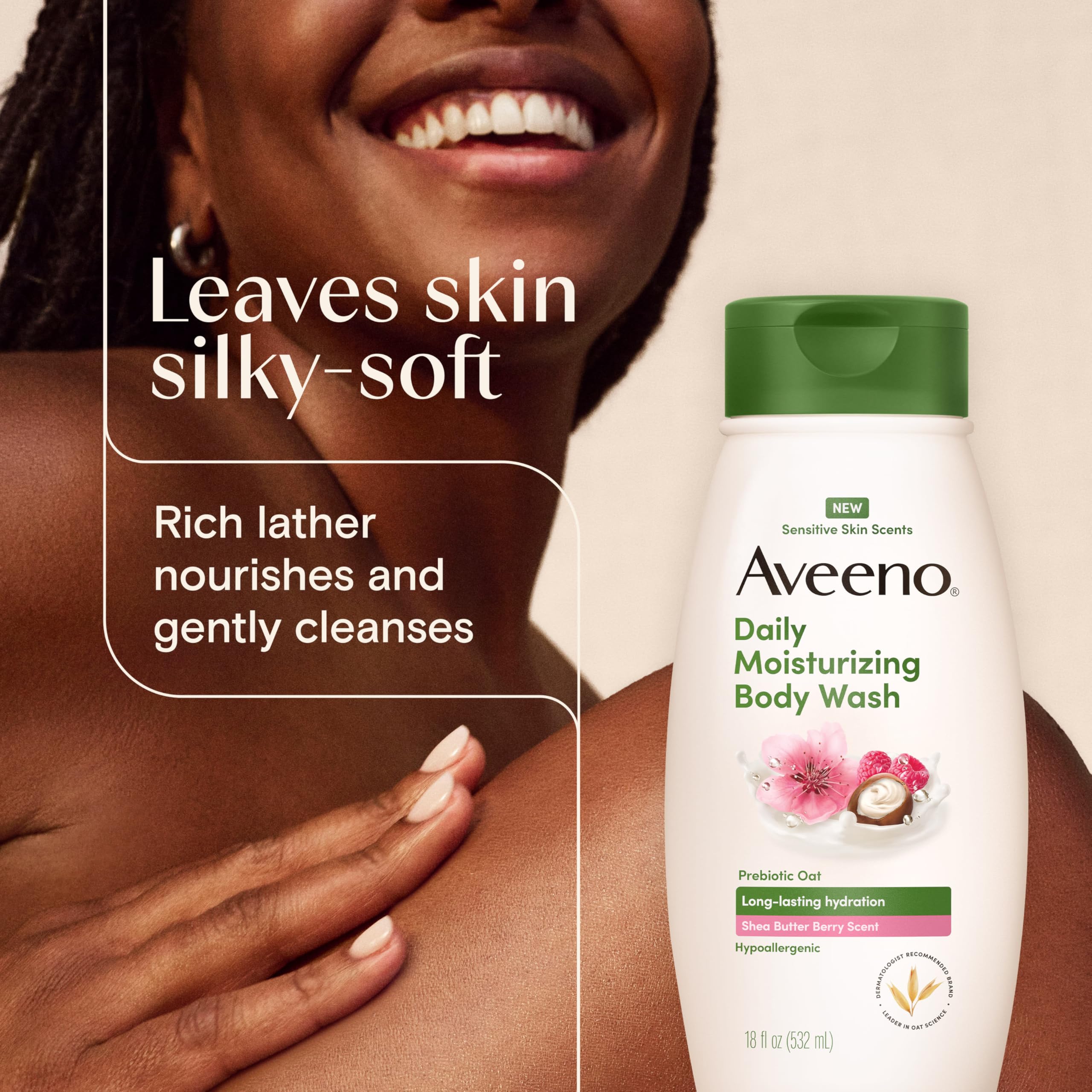 Aveeno etiqueta hipoalergénica, sin colorantes.