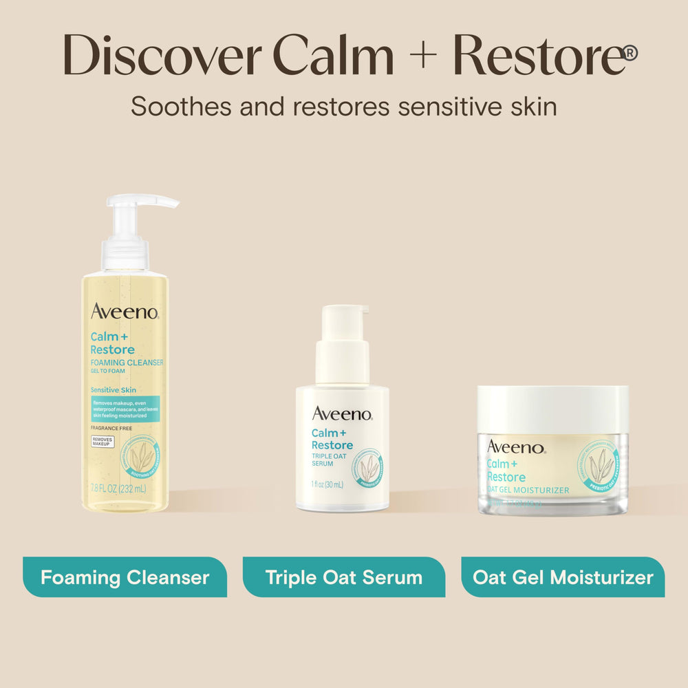 Aveeno feverfew calming drops illustrate gentle relief.