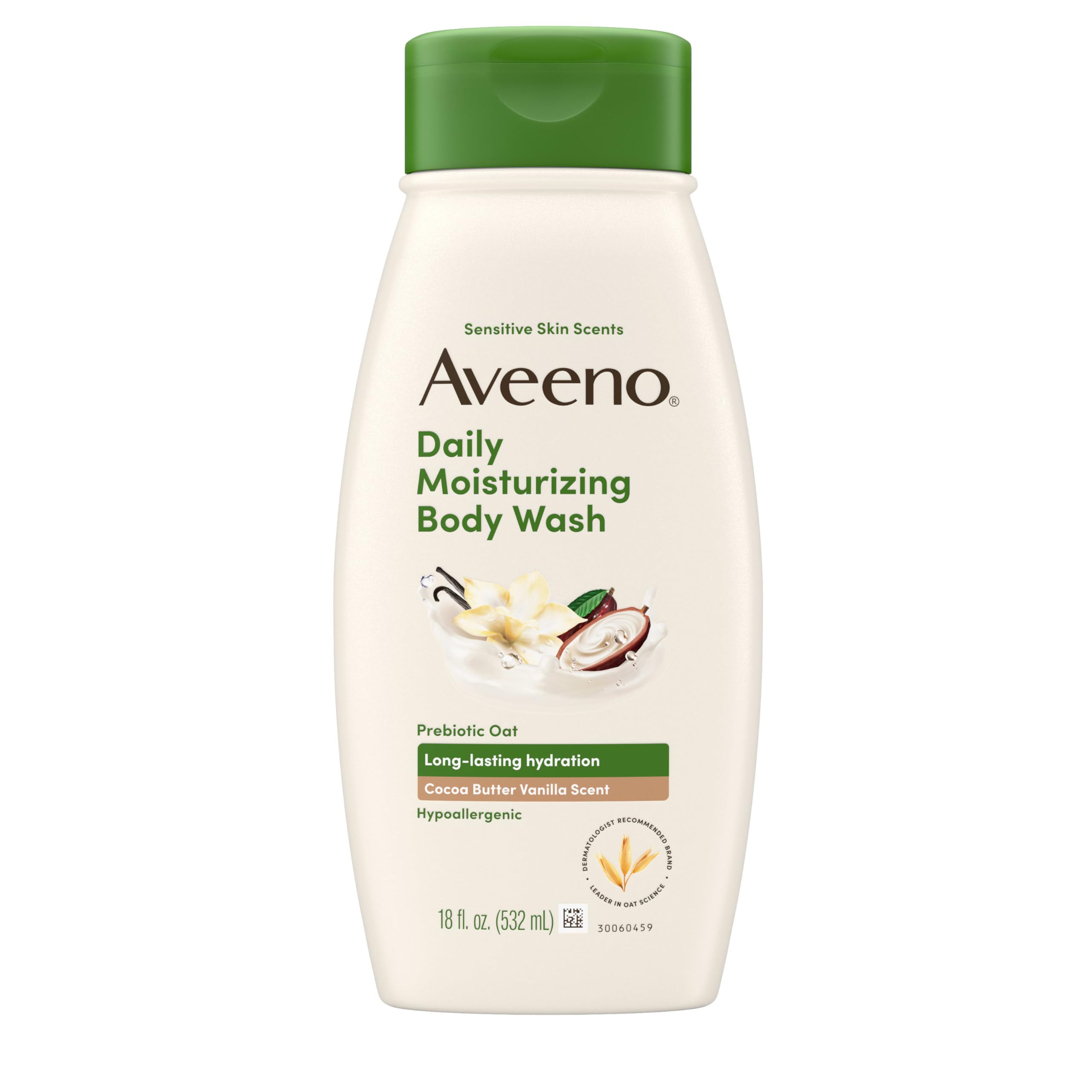 Aveeno gel de ducha hidratante en botella suave para piel sensible.