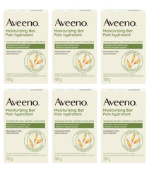 Aveeno Gentle Moisturizing Bar facial cleanser pack of six with oats for dry skin cleansing.