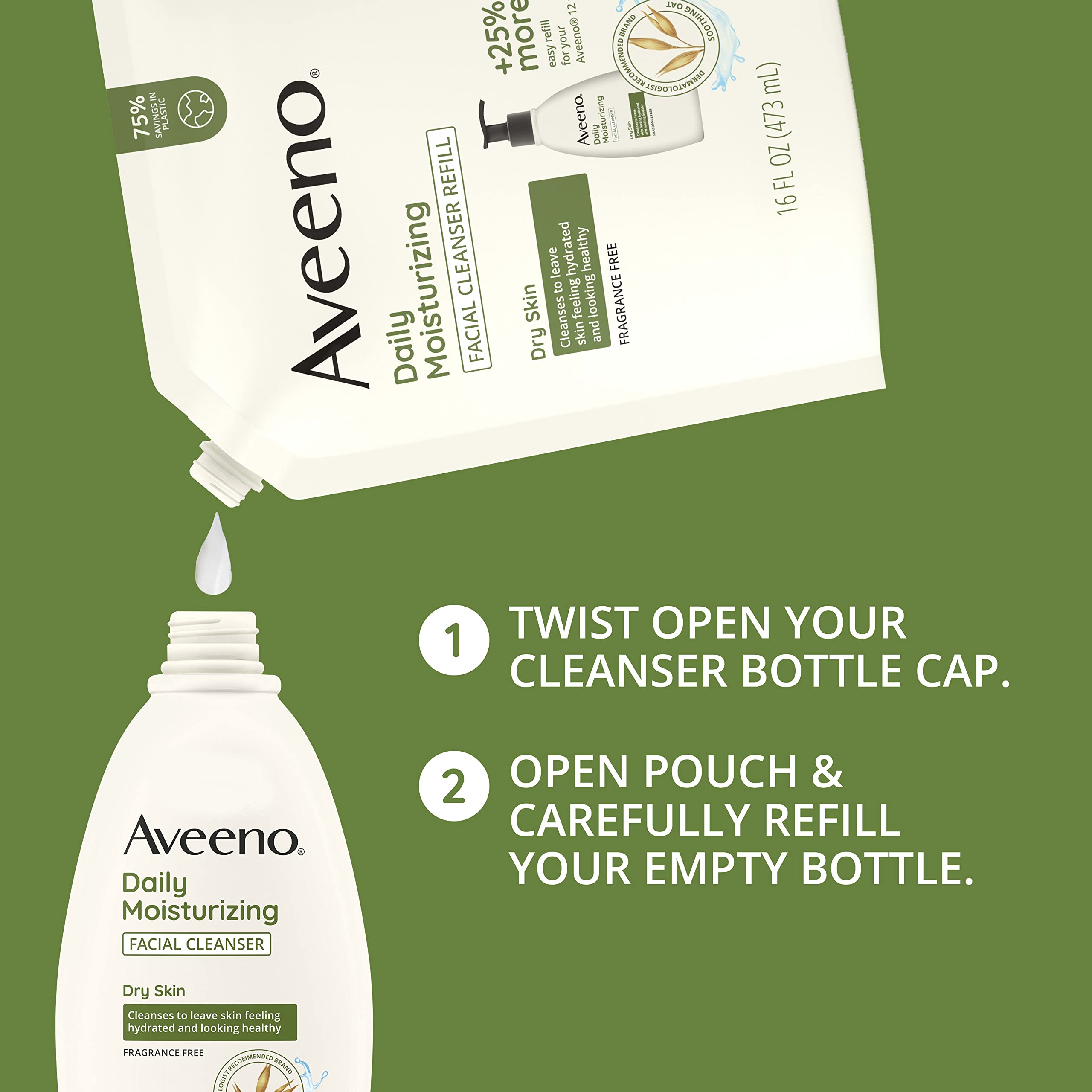 Hidratación equilibrada de Aveeno tras la limpieza facial.