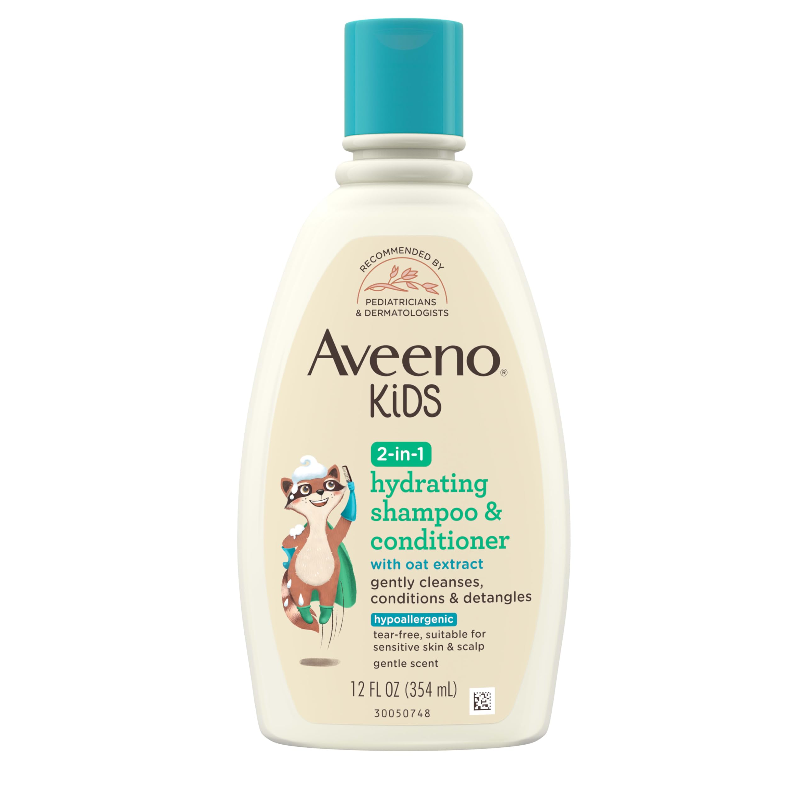 Aveeno Kids 2-en-1 botella muestra cabello suave y desenredado tras usar el producto