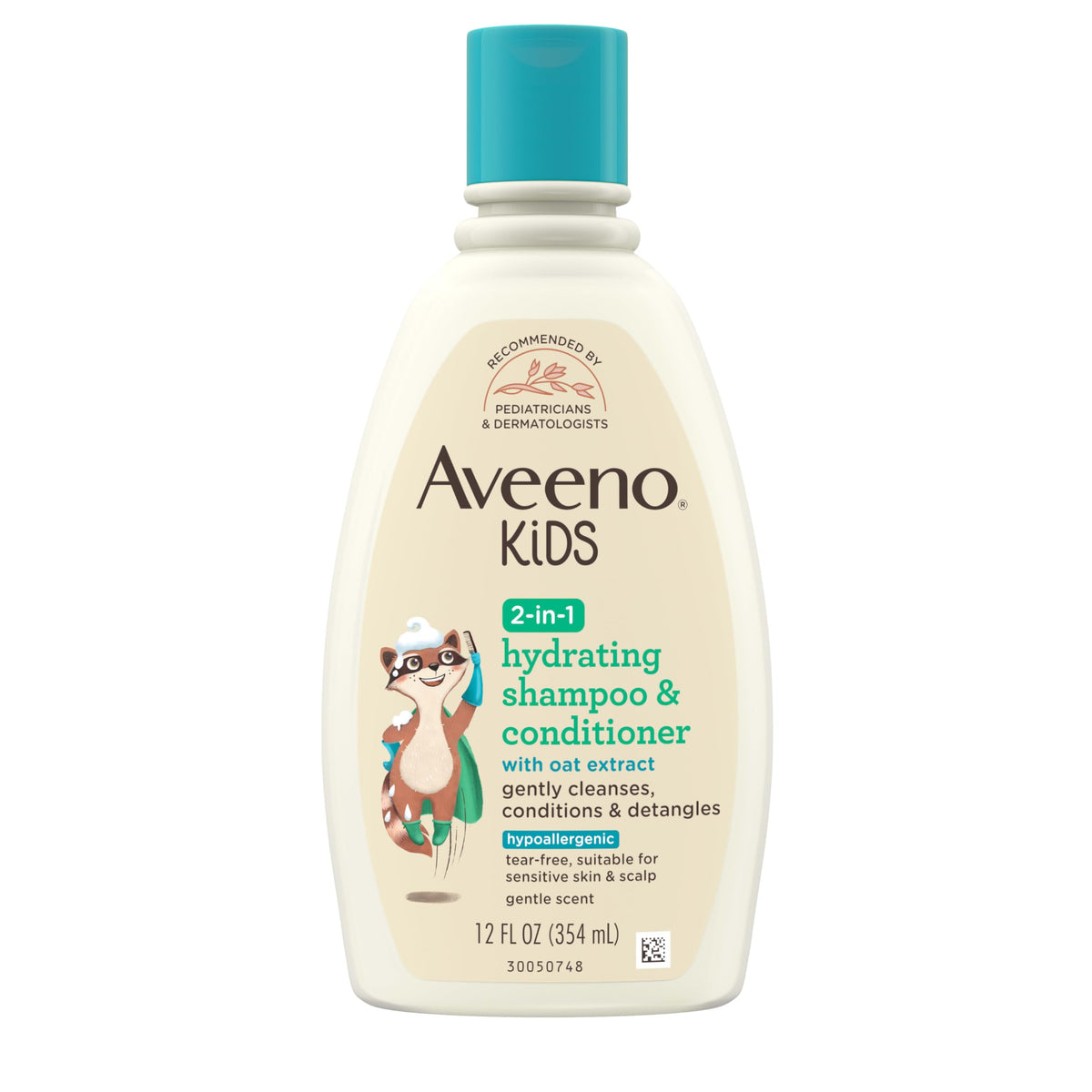 Aveeno Kids 2-en-1 botella muestra cabello suave y desenredado tras usar el producto