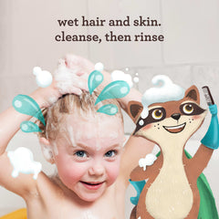 Aveeno Kids 2-in-1 tear-free formula close-up on bottle