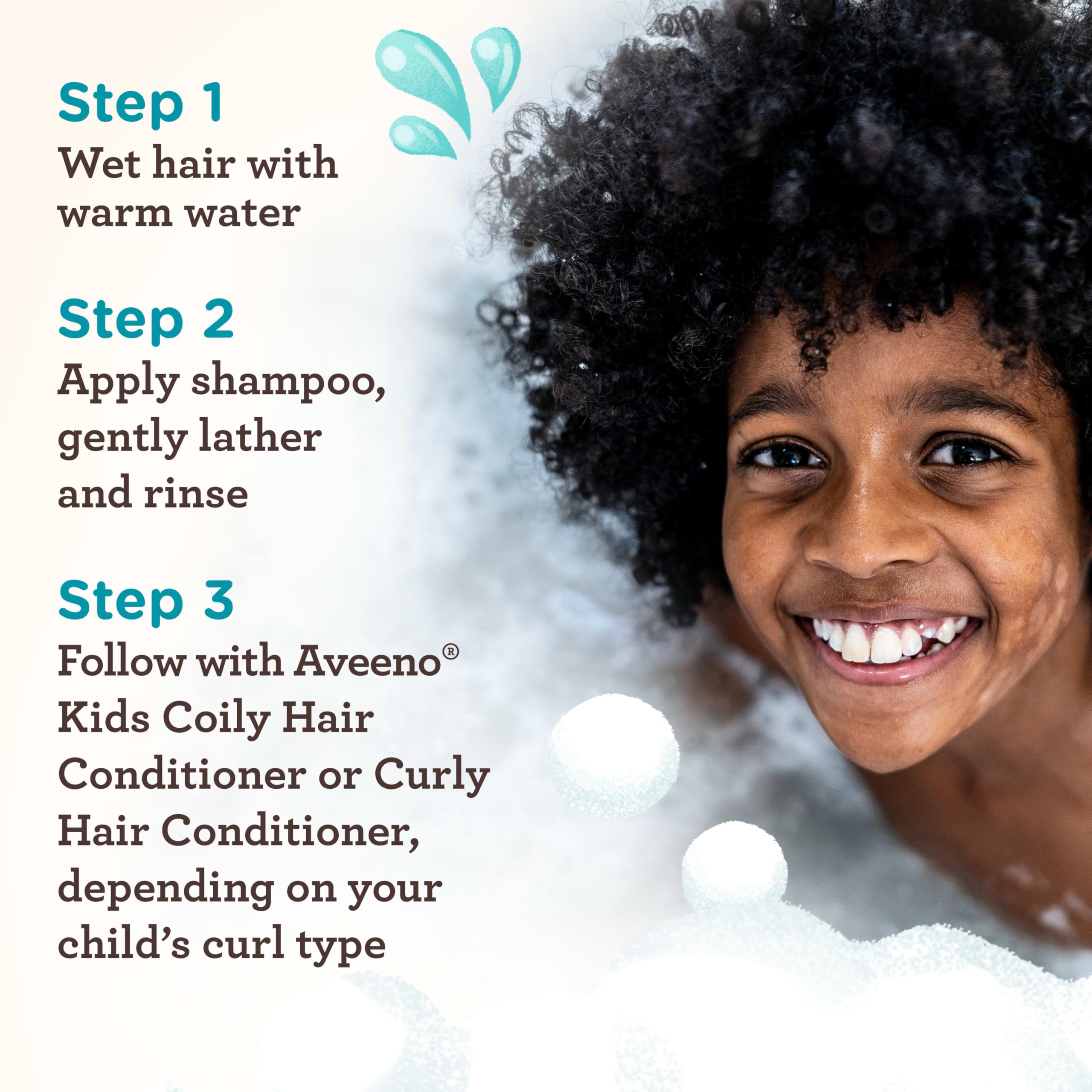 Aroma ligero y crema del Aveeno Kids Curly & Coily Hair Shampoo.