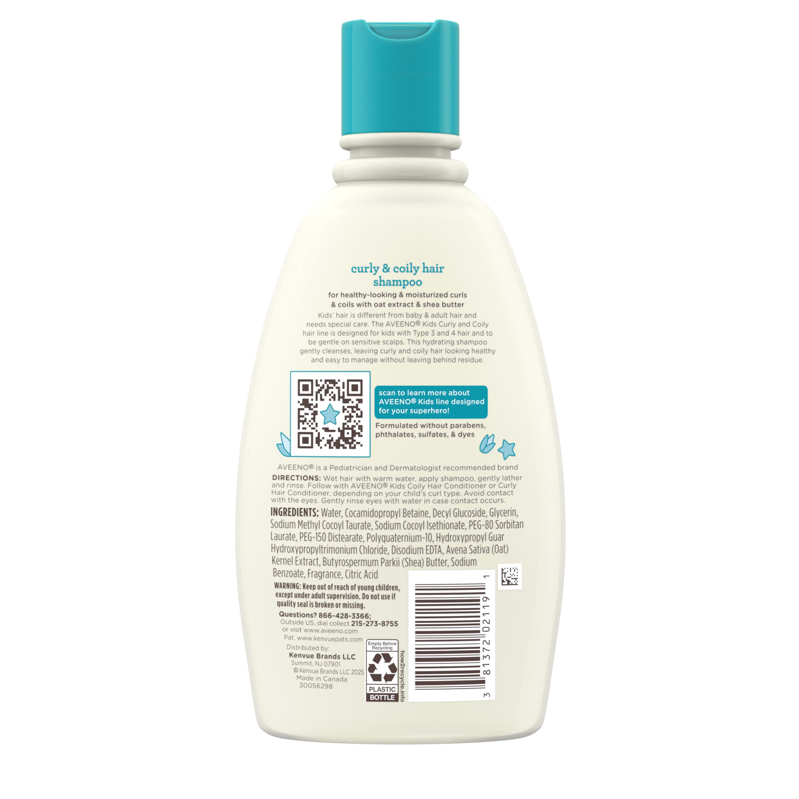 Rutina diaria con Aveeno Kids Curly & Coily Hair Shampoo para rizos manejables.