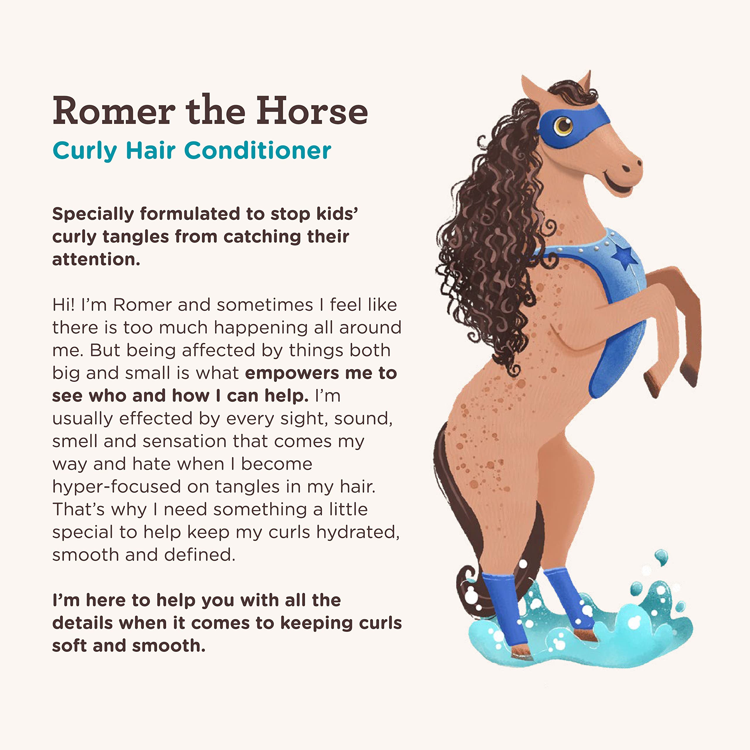 Back label of Aveeno Kids Curly Hair Conditioner with ingredient highlights.