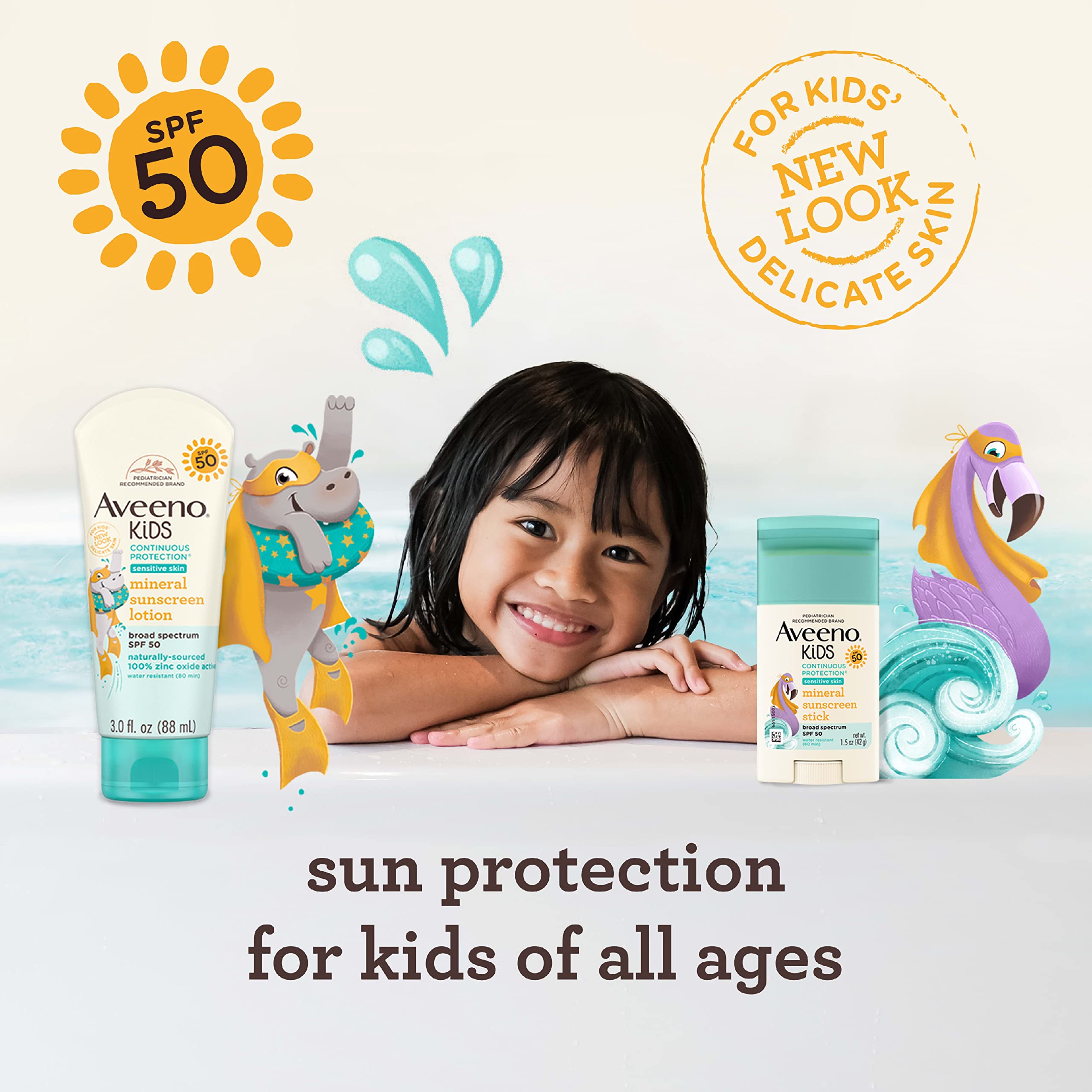 Tamaño de viaje de Aveeno Kids barra SPF50 para llevar