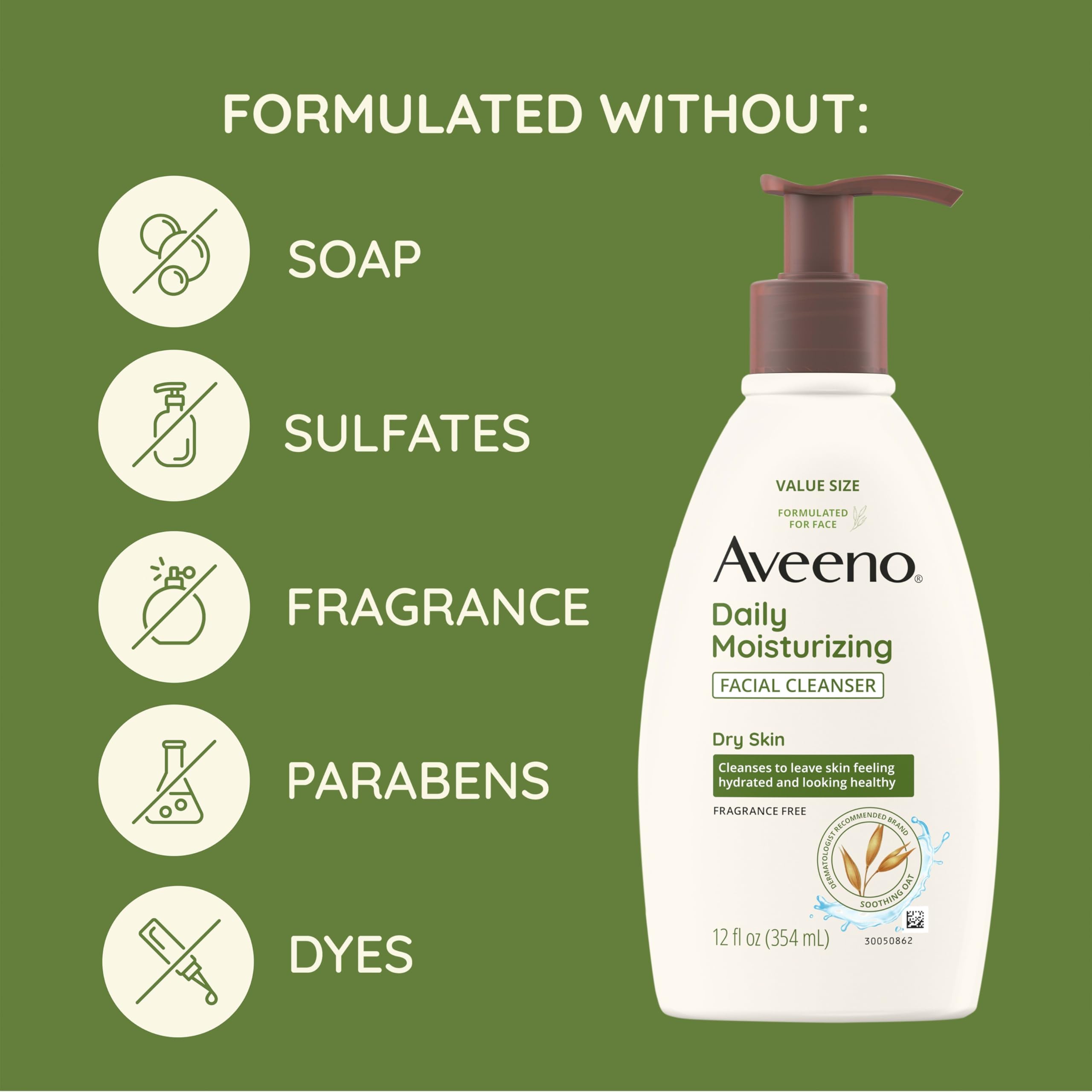 Aveeno sin fragancia ni sulfatos, ideal para piel sensible.