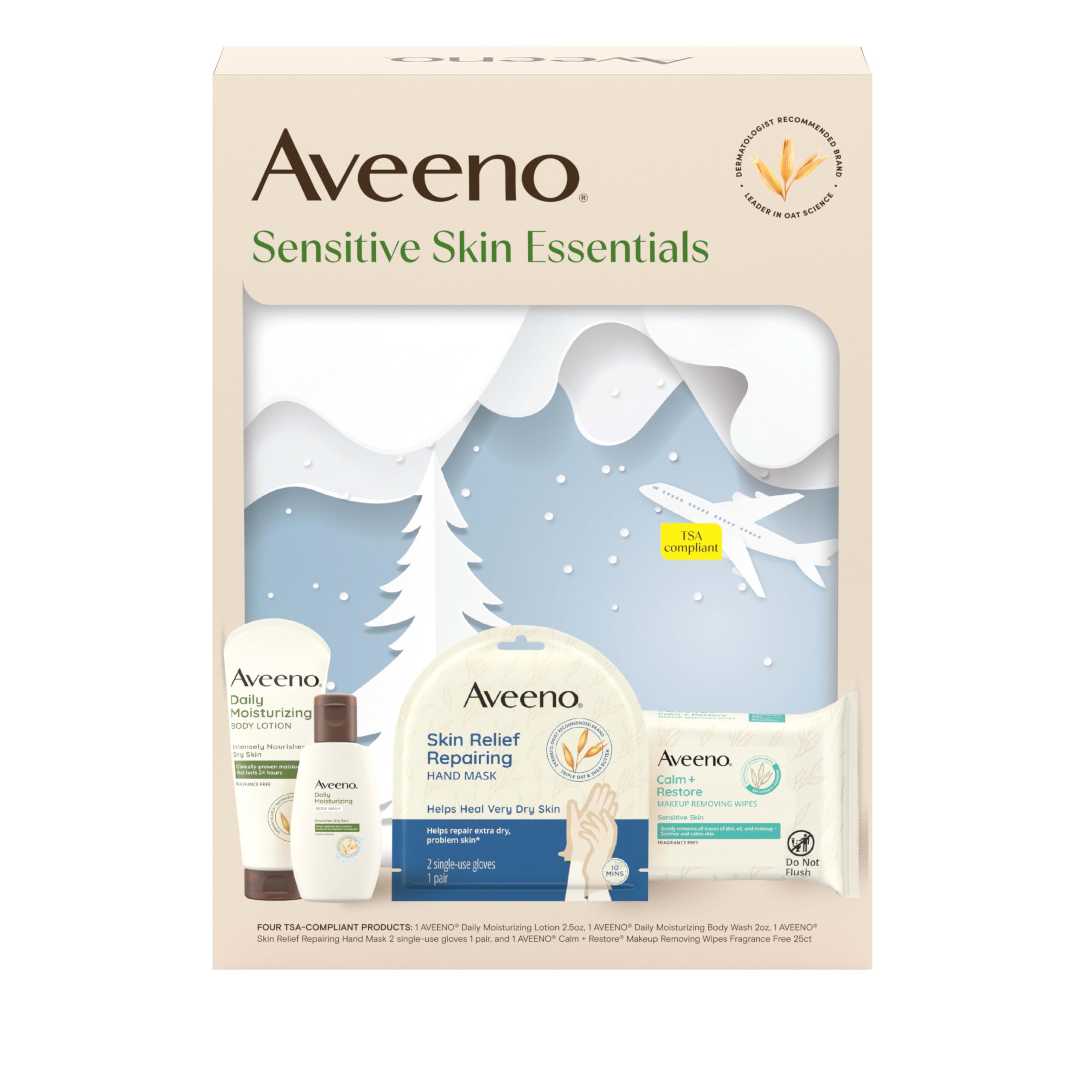 Aveeno loción hidratante diaria en botella, hidratación duradera para piel sensible.