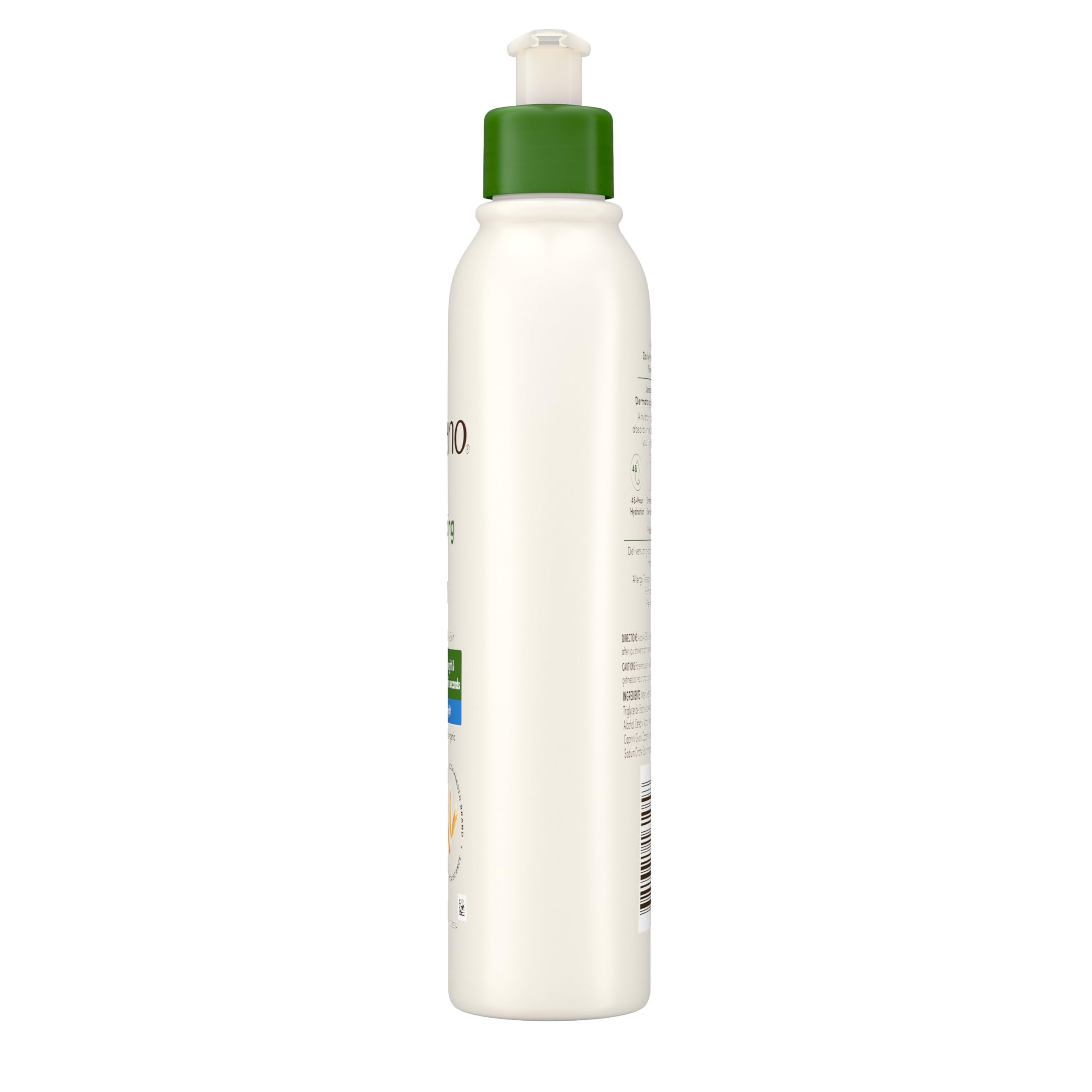 Aveeno bottle demonstrates non-greasy finish after a shower.