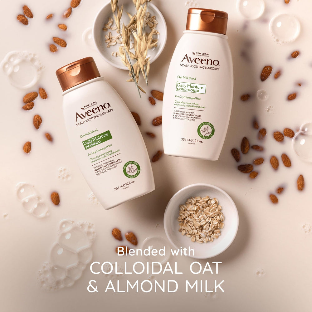 Aveeno Oat Milk Blend Conditioner hair ends close-up suggests smooth, moisturized tips.