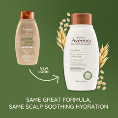 Aveeno Oat Milk Blend Conditioner pour demonstrates creamy texture for even distribution.
