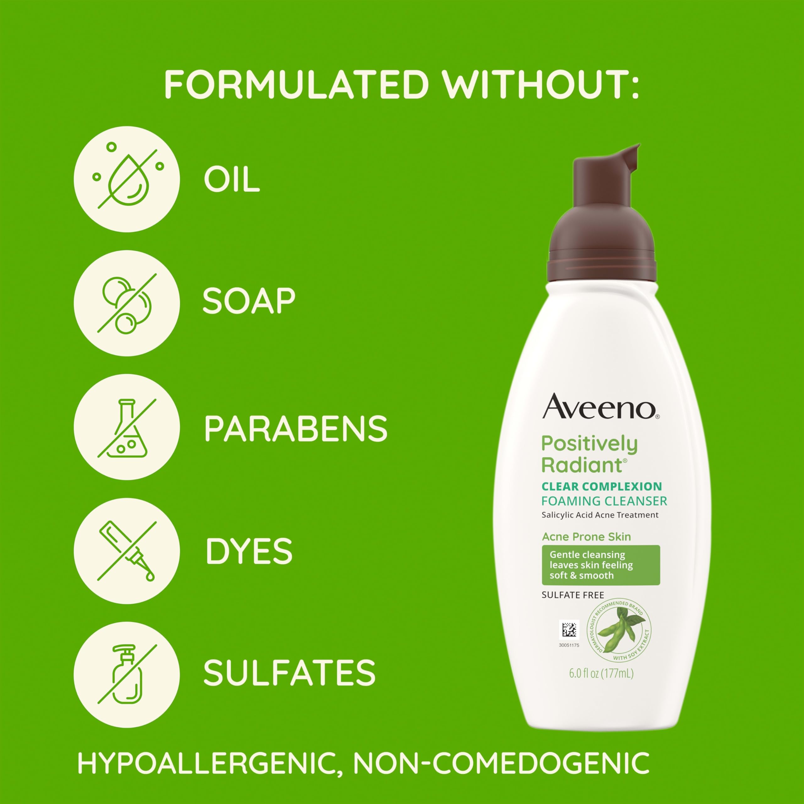 Aveeno pore-clearing foaming cleanser foam illustrating impurity removal from pores.