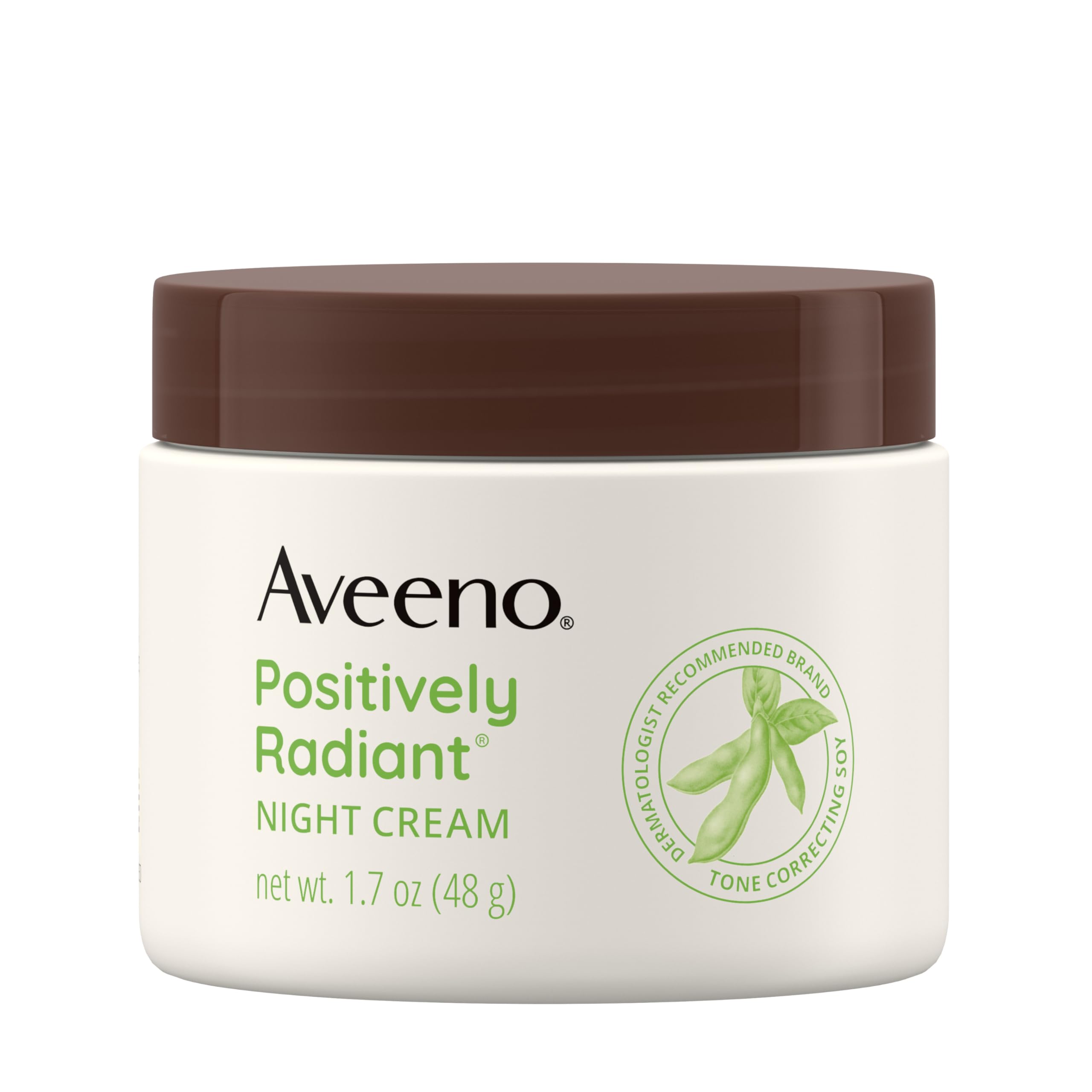 Aveeno Positively Radiant night cream jar closeup for silky nightly hydration