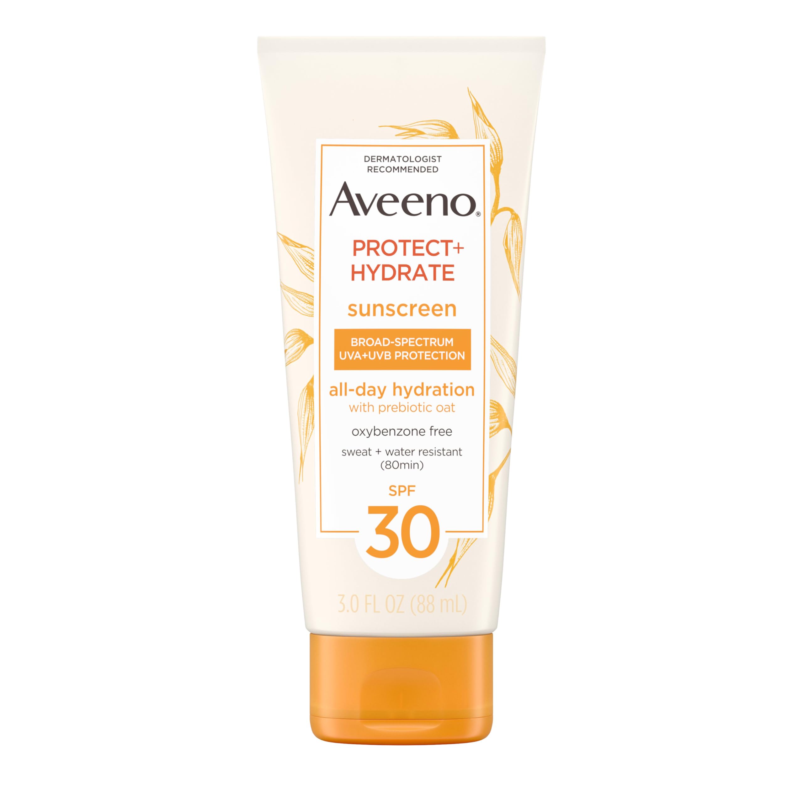 Aveeno Protect + Hydrate, frasco con SPF 30 para protección diaria de la piel.
