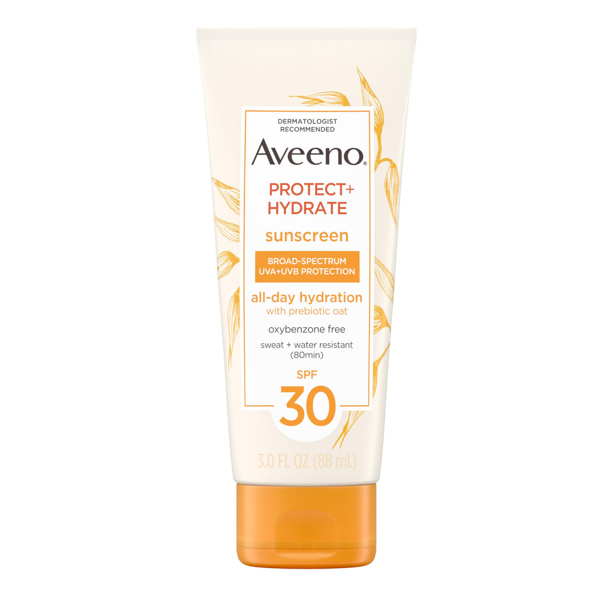 Aveeno Protect + Hydrate, frasco con SPF 30 para protección diaria de la piel.