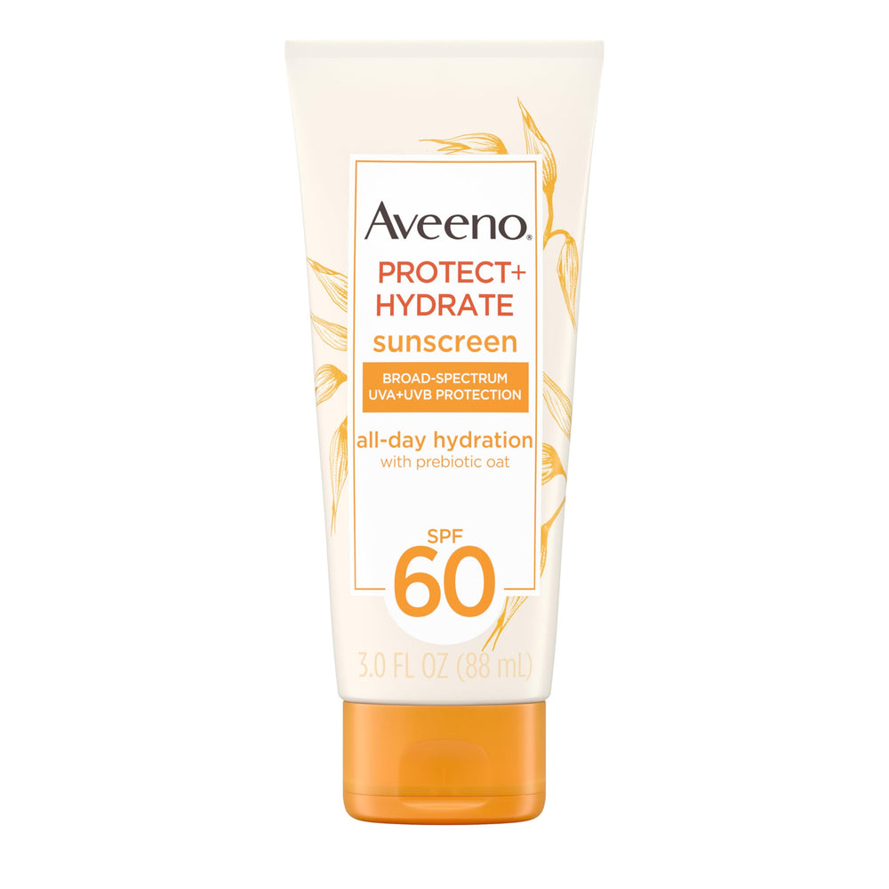 Aveeno Protect + Hydrate, tubo de 3 oz, protección SPF 60 e hidratación.
