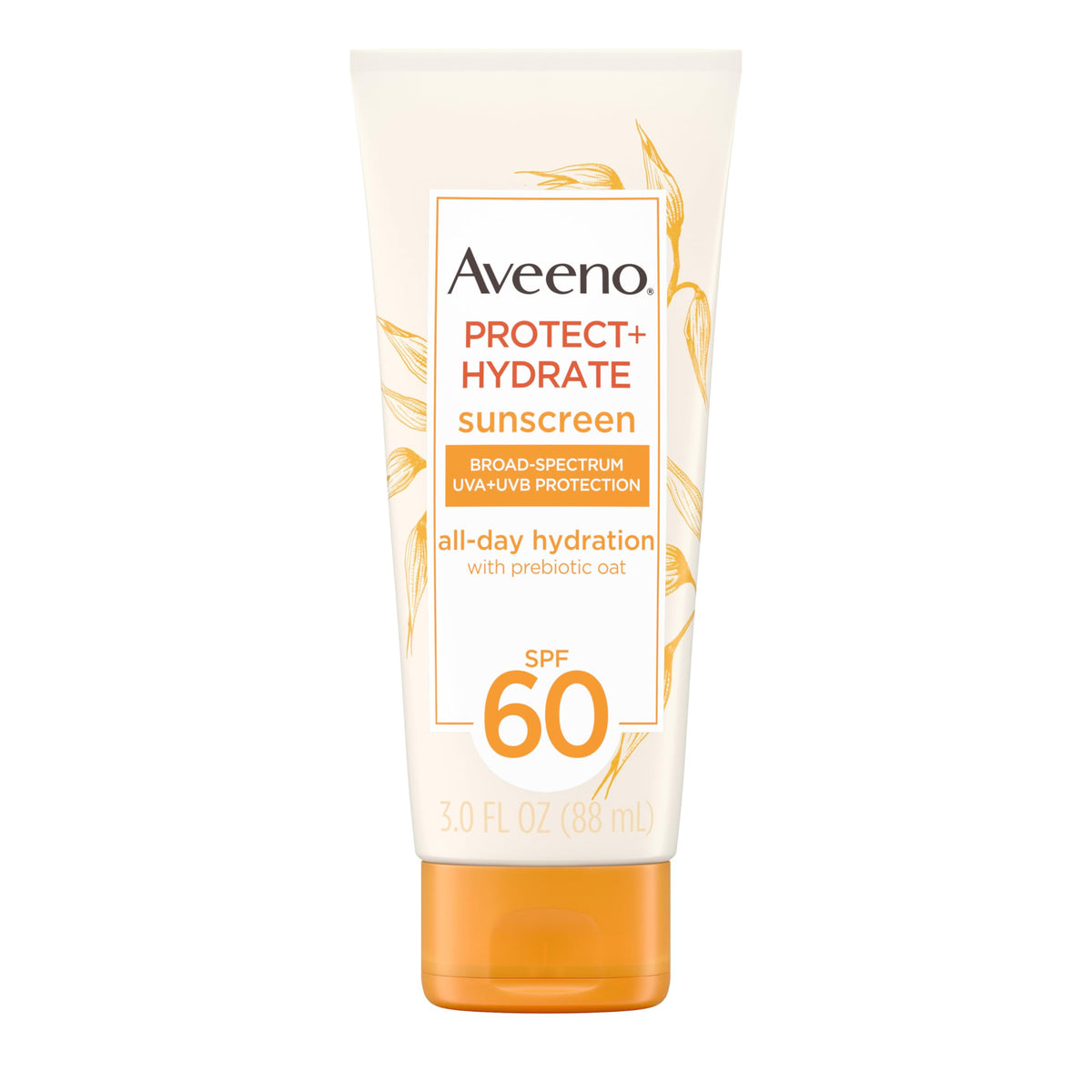 Aveeno Protect + Hydrate, tubo de 3 oz, protección SPF 60 e hidratación.
