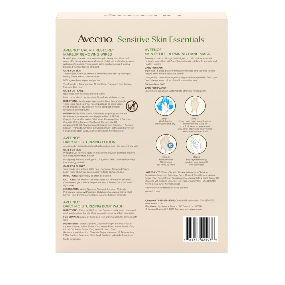 Regalo ideal Aveeno para piel sensible, cuidado cómodo y confiable.