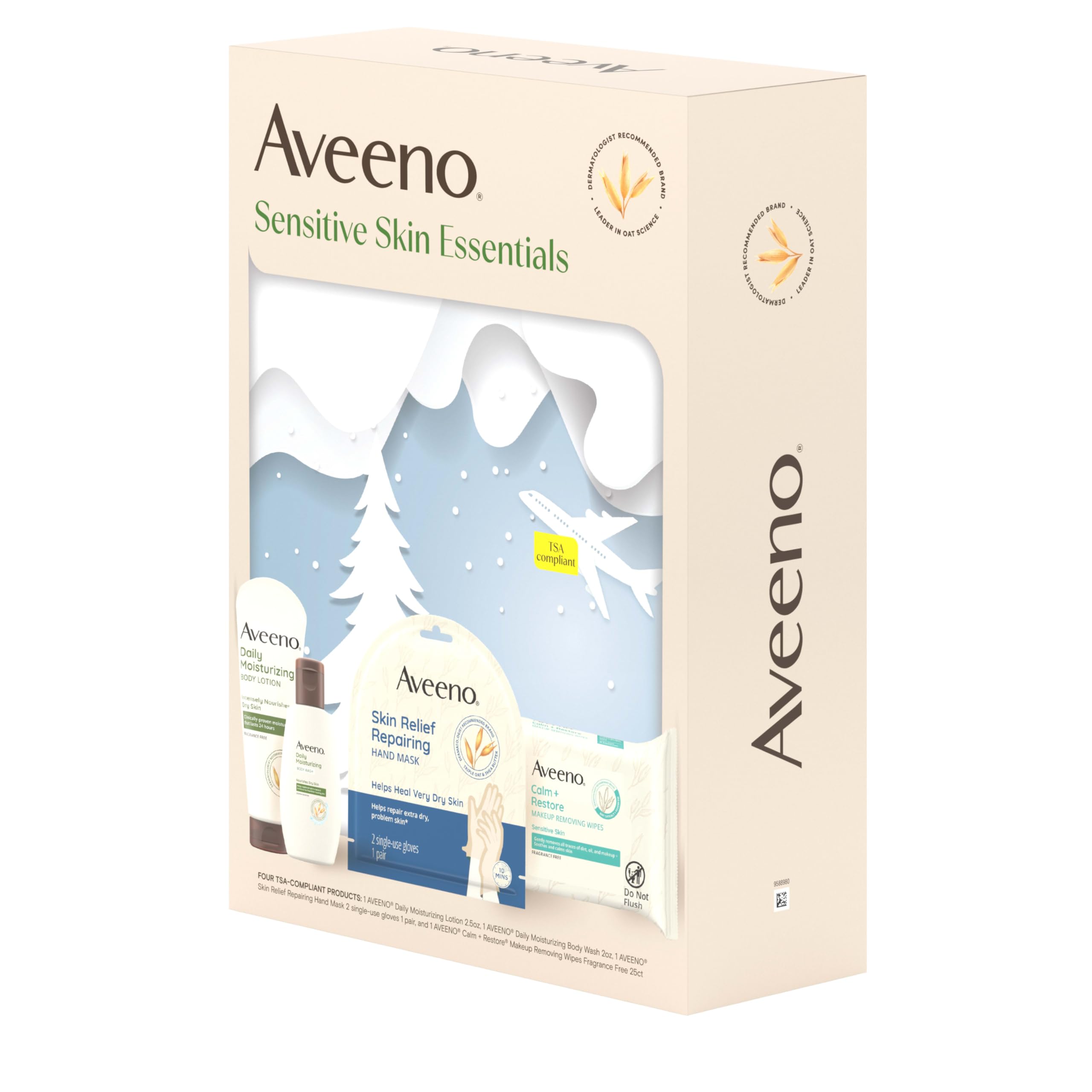 Rutina diaria de cuidado Aveeno para piel sensible en casa.