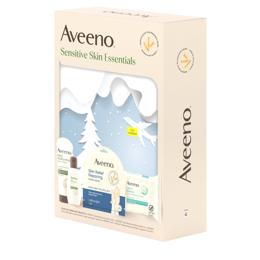 Rutina diaria de cuidado Aveeno para piel sensible en casa.