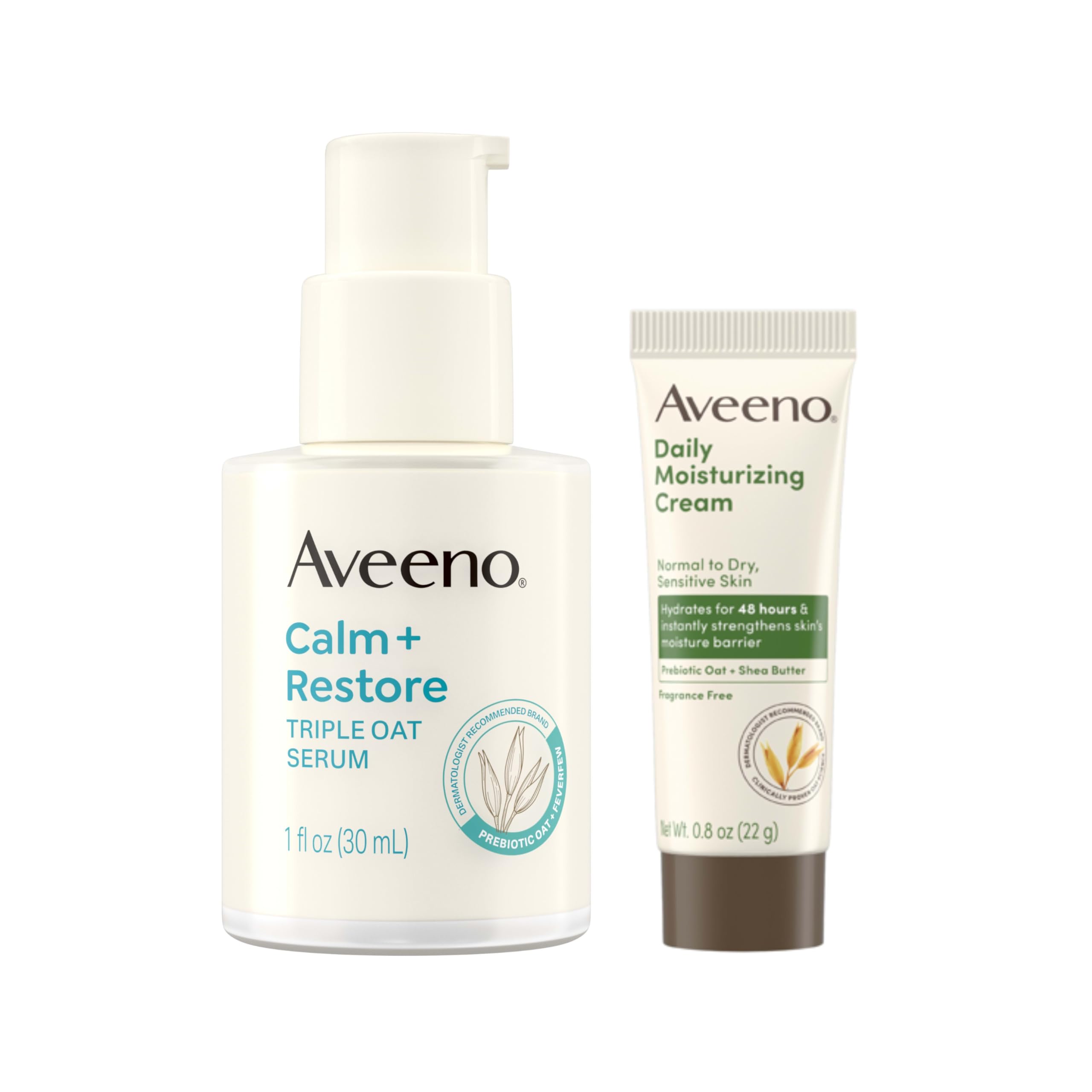 Aveeno Sérum Triple Avena en botella, absorción rápida para piel sensible.