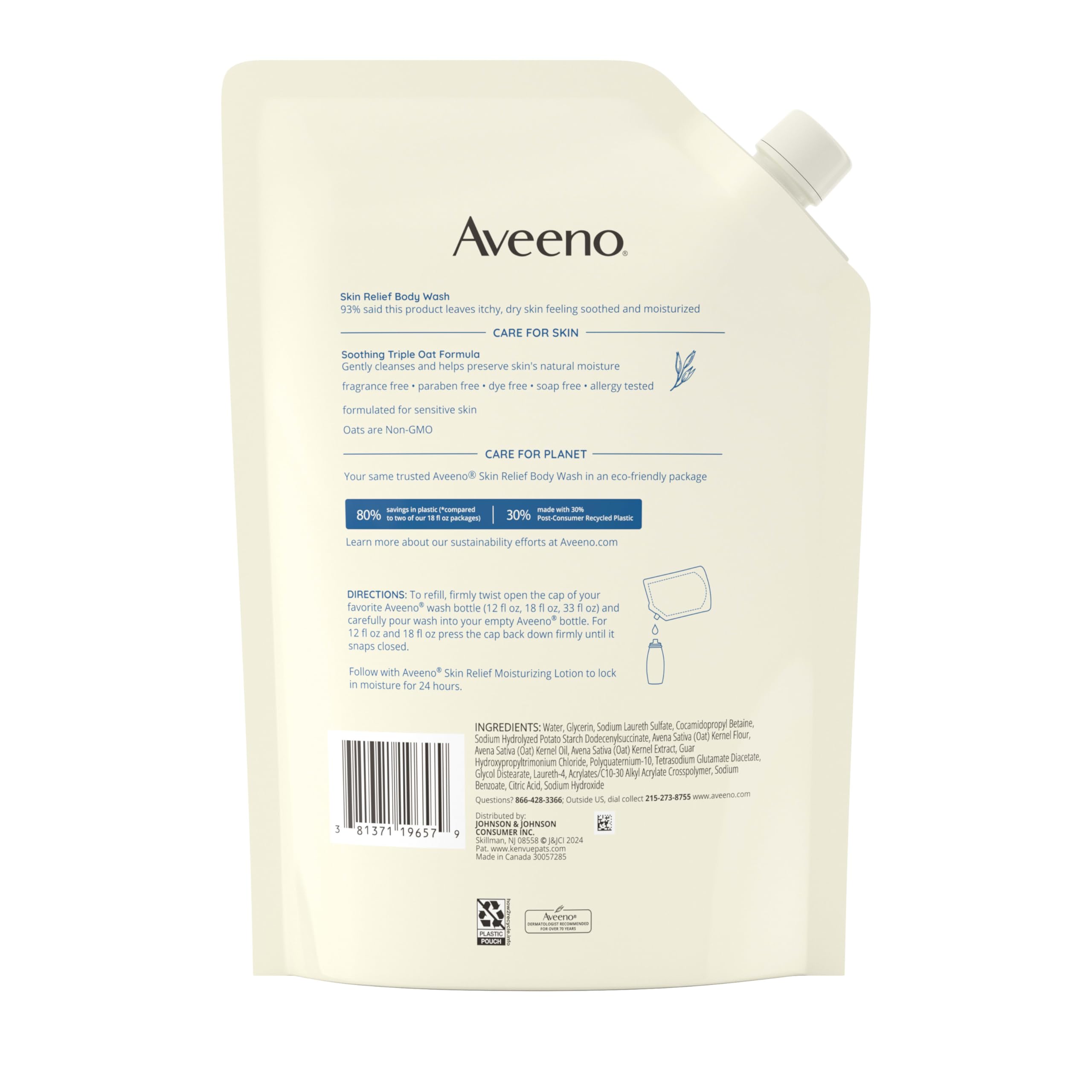 Aveeno Skin Relief: empaque ecoamigable para recargas.