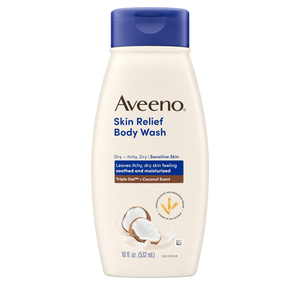 Aveeno Skin Relief lavado corporal en botella calma la piel sensible.