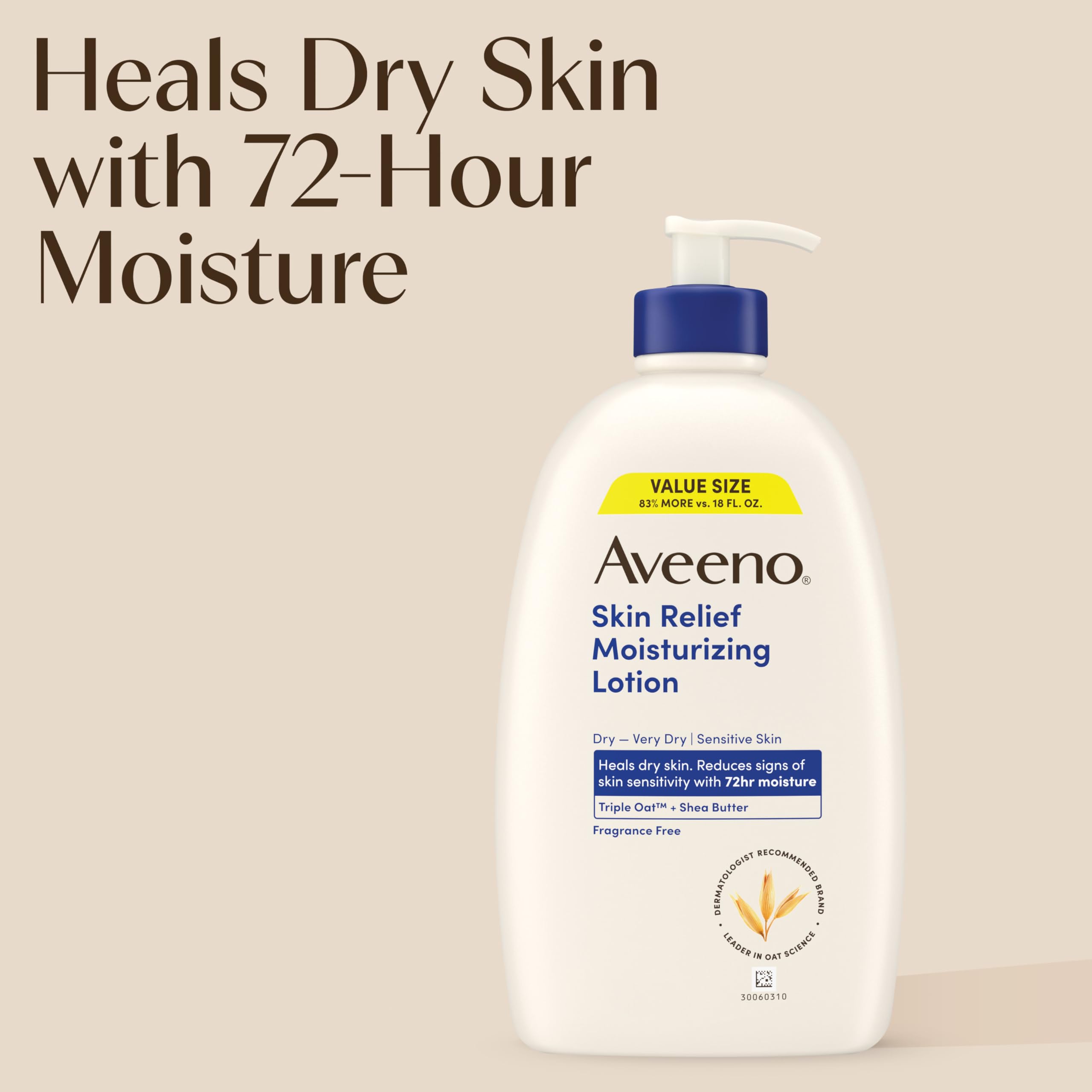 Loción Aveeno para piel sensible, aplicada diariamente.