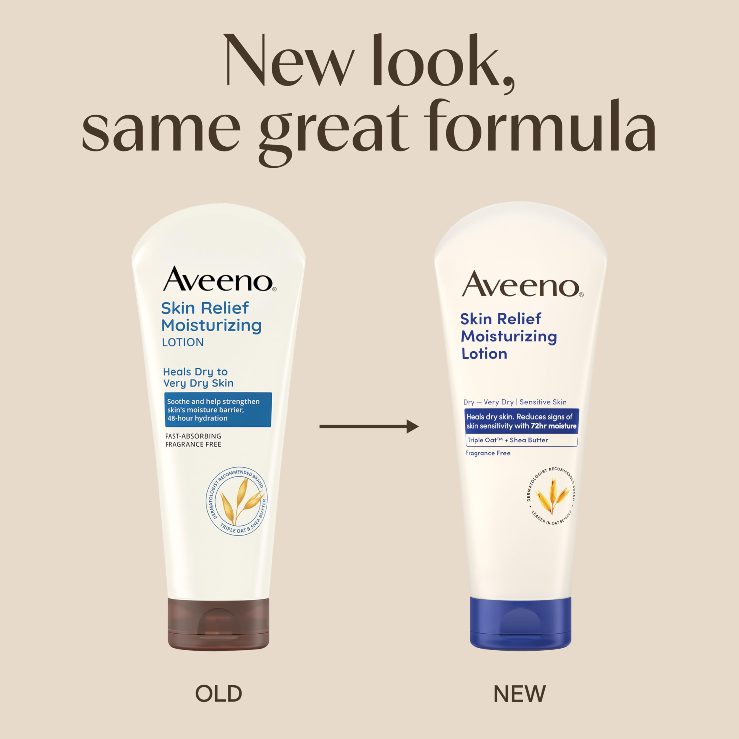 Close-up of Aveeno Skin Relief triple oat and shea butter formula on bottle