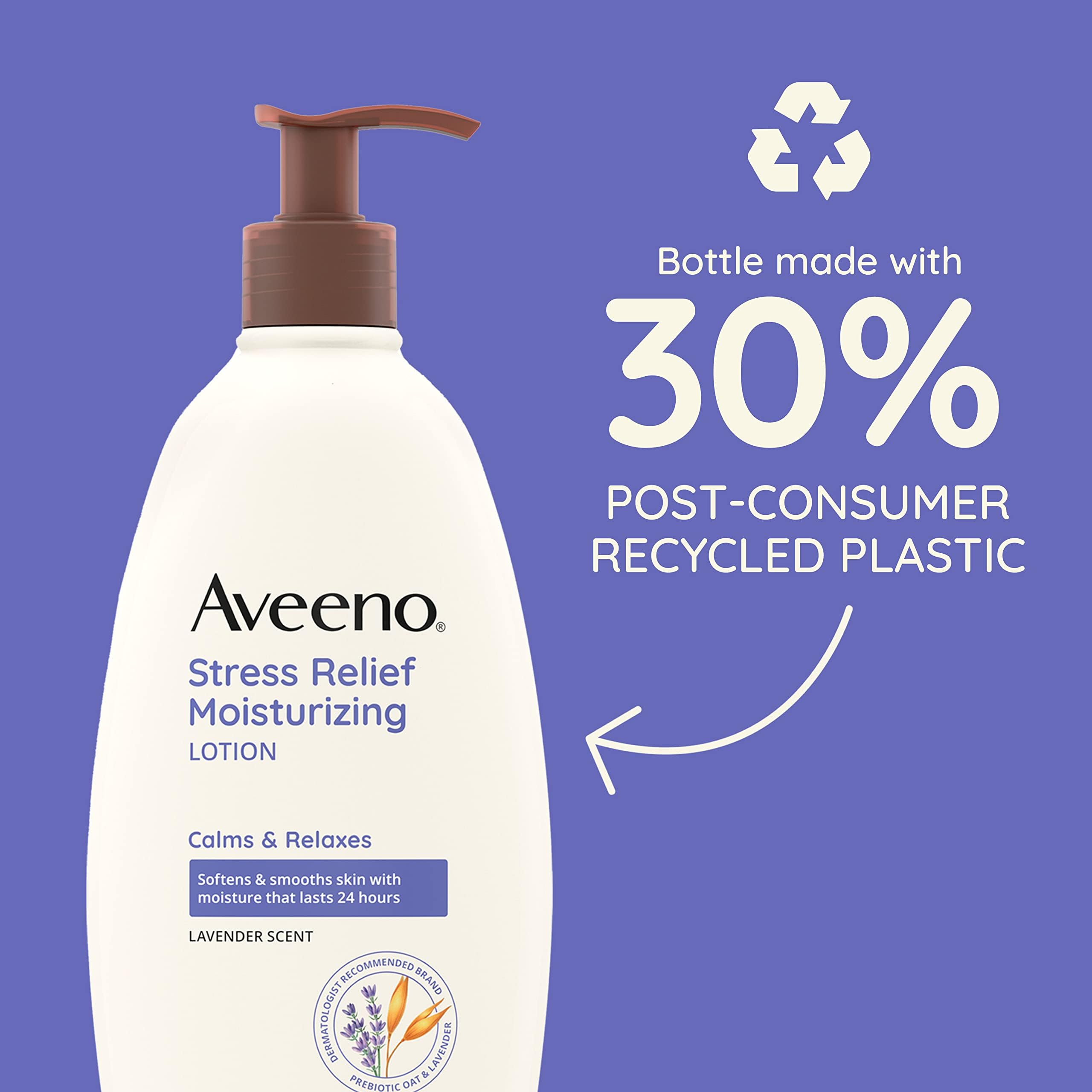 Creamy swirl of Aveeno Stress Relief lotion on skin.