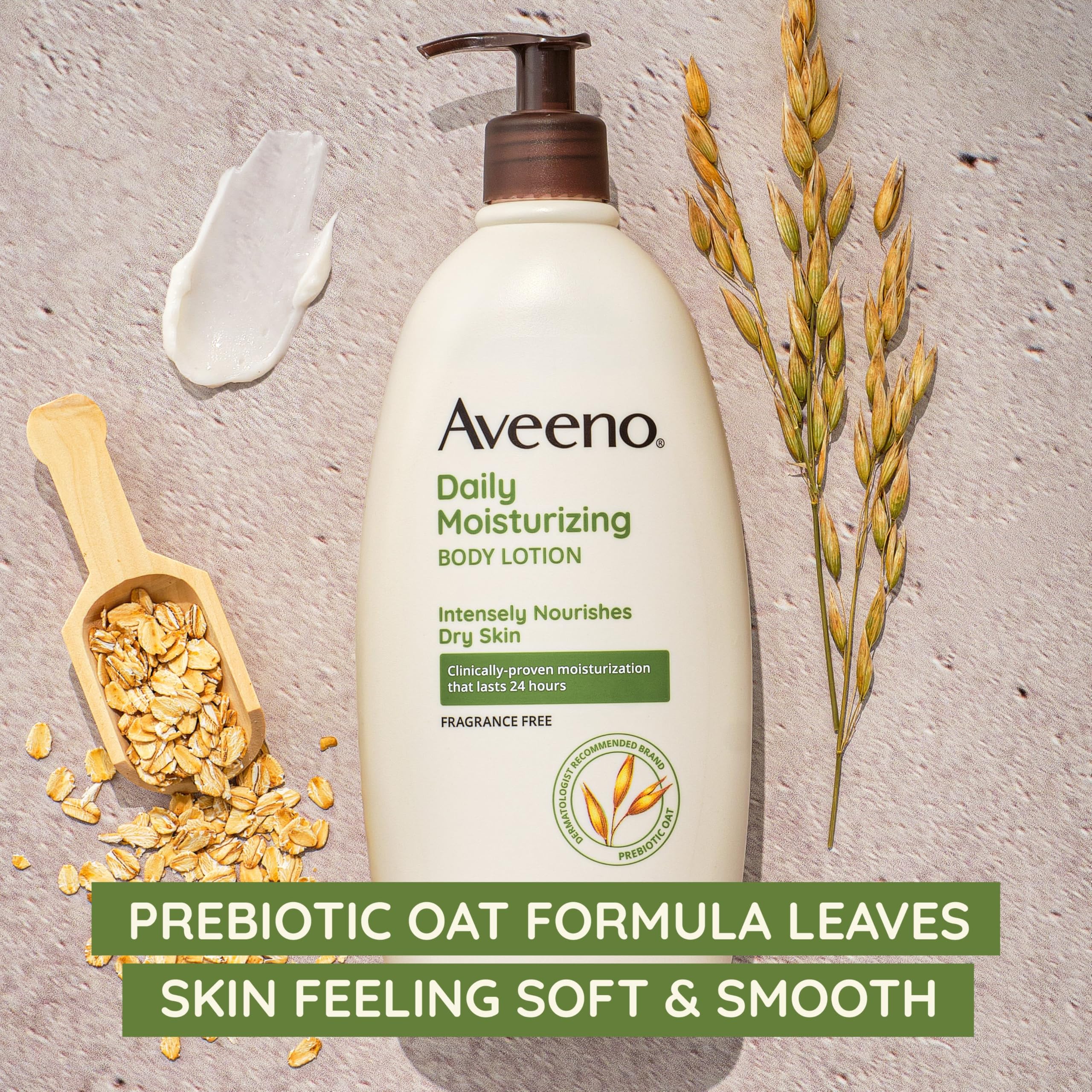 Textura cremosa de Aveeno con absorción rápida para piel suave.