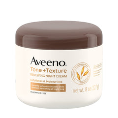 Aveeno crema de noche tono y textura renovadora en botella para exfoliar suavemente y nutrir