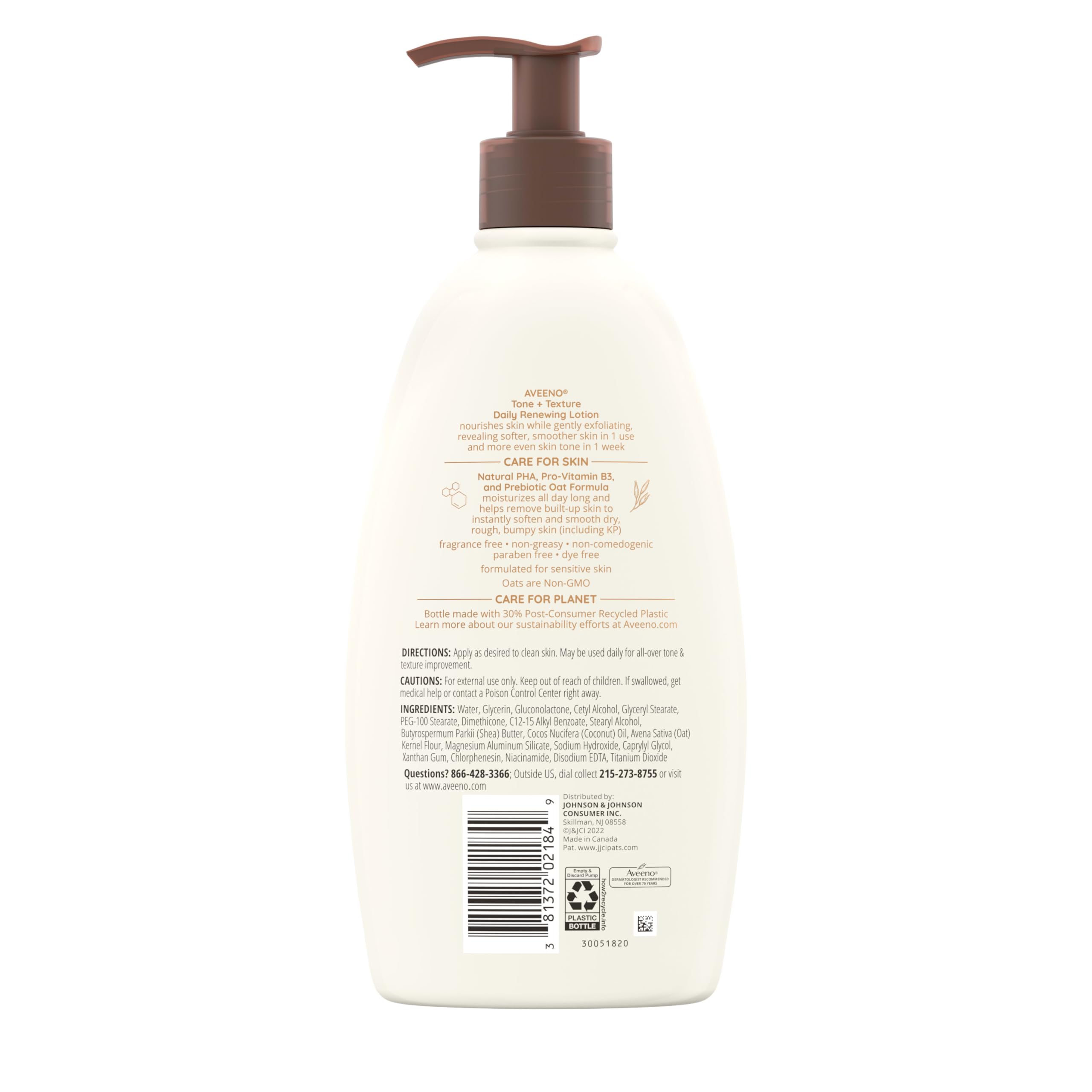 Aveeno Tono y Texture rutina diaria para piel suave y uniforme.