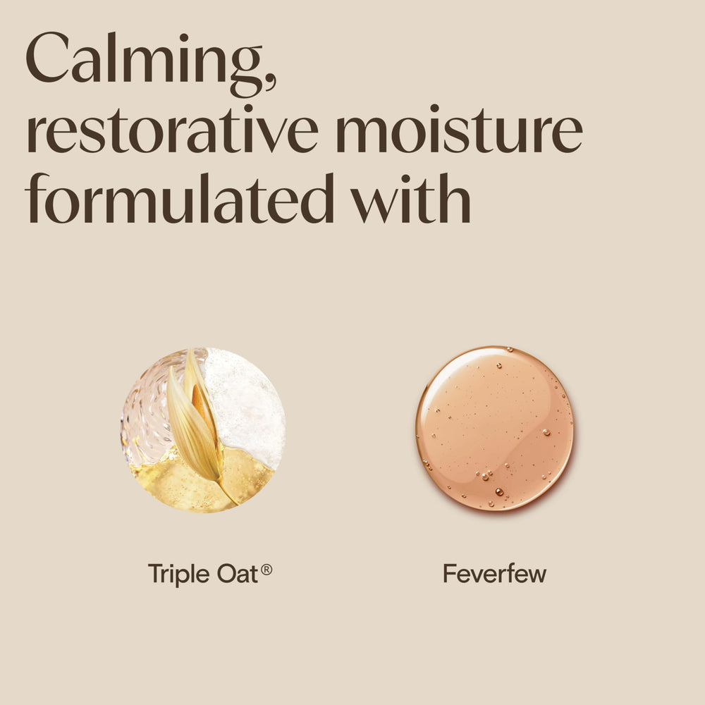 Aveeno Triple Oat Complex closeup highlights soothing formula.