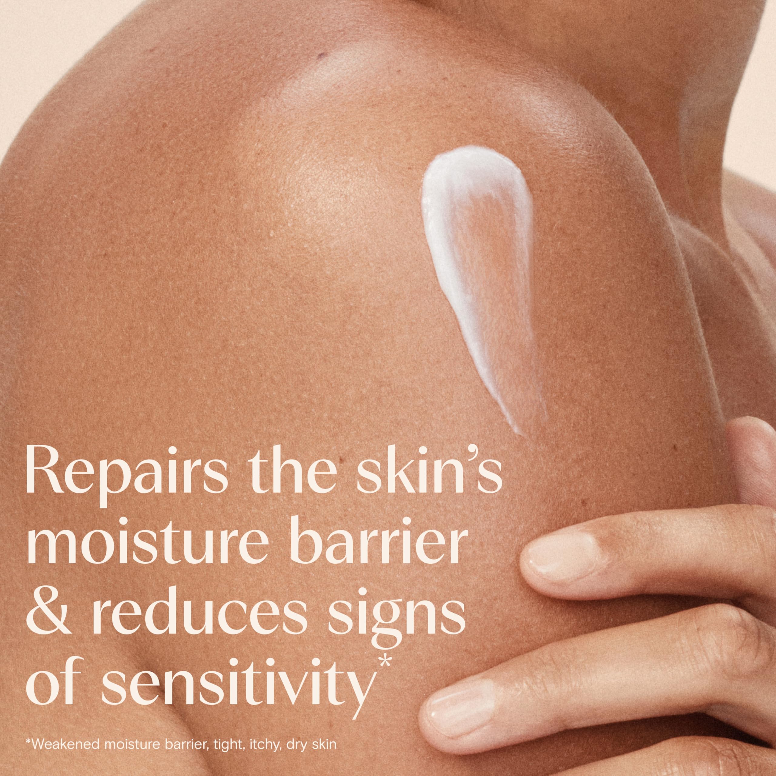 Aveeno triple oat and shea butter formula shown in a close-up ingredient highlight.