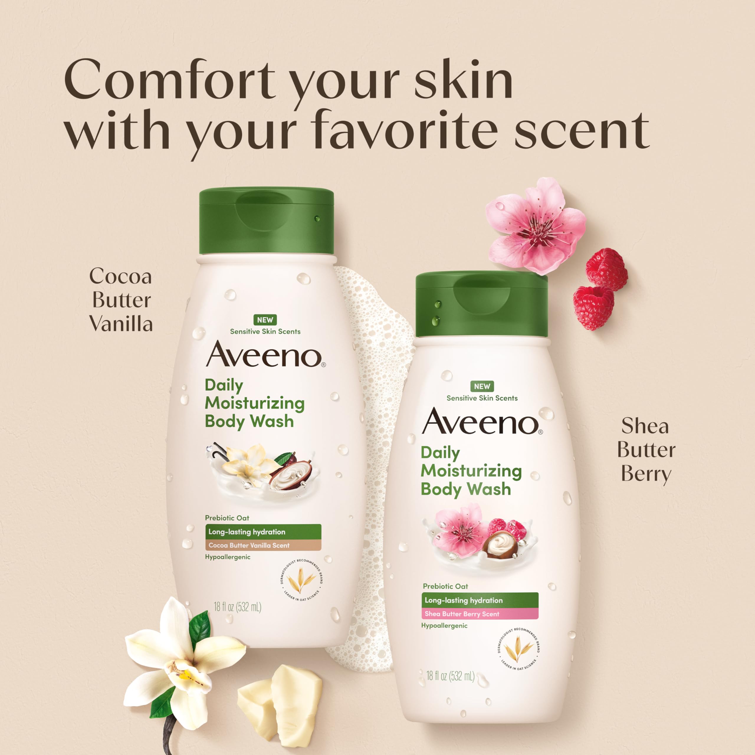 Aveeno uso diario para piel sensible, cuidado suave.