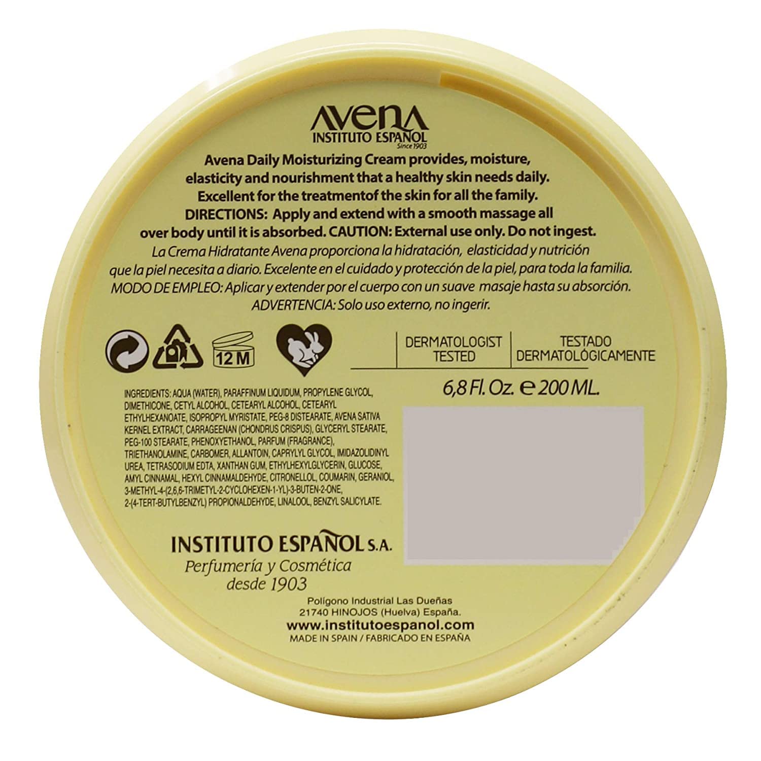 Avena Instituto Espanol ingrediente avena natural.