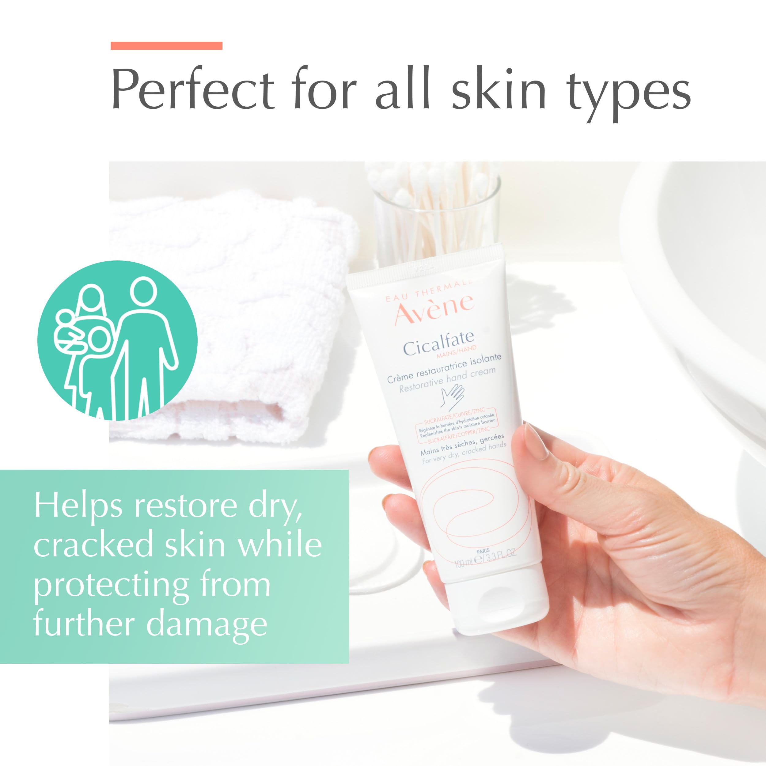 Applying Avène Cicalfate on dry cracked hands for quick absorption.