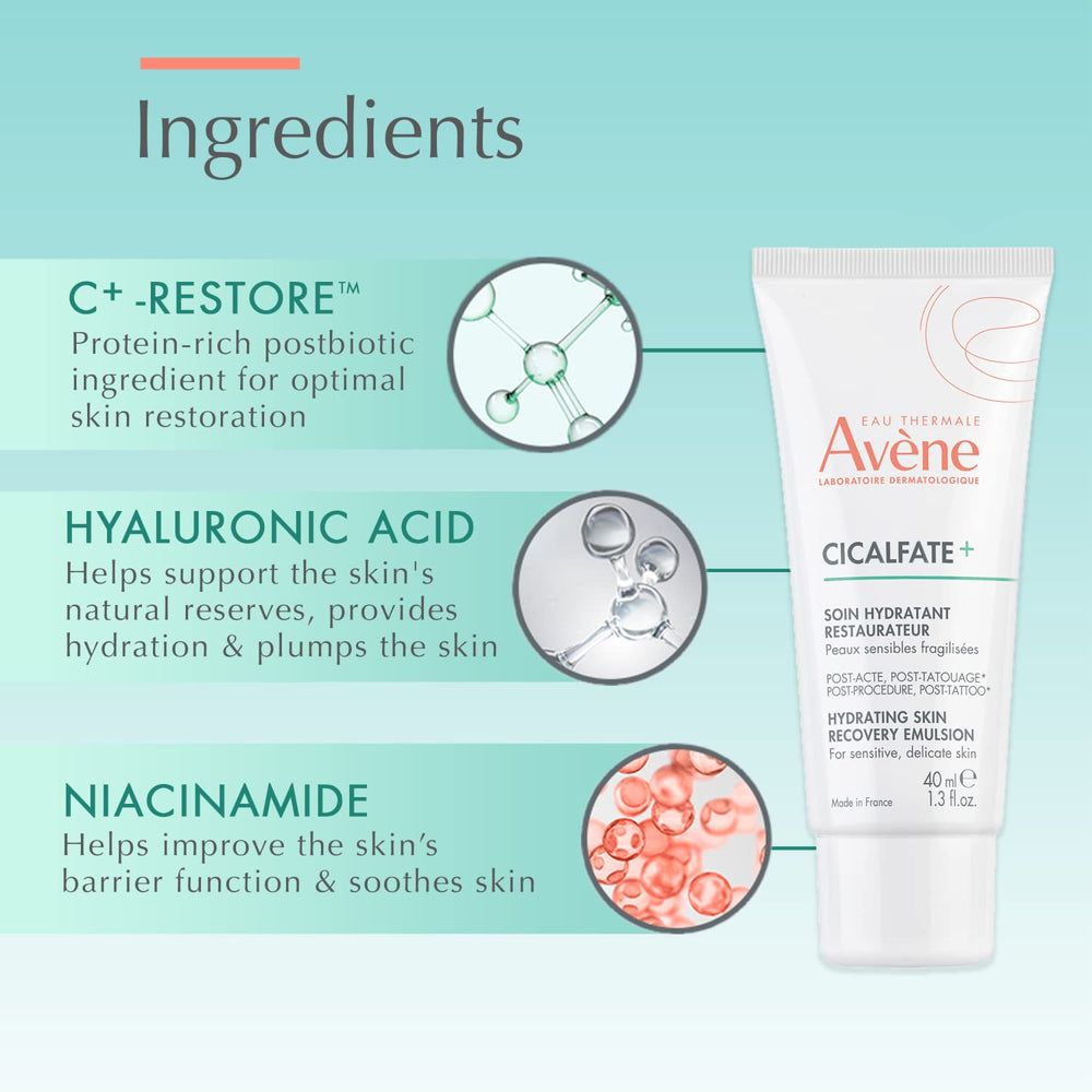 Avène Cicalfate+ emulsion suitable for facial and body post-procedure care.