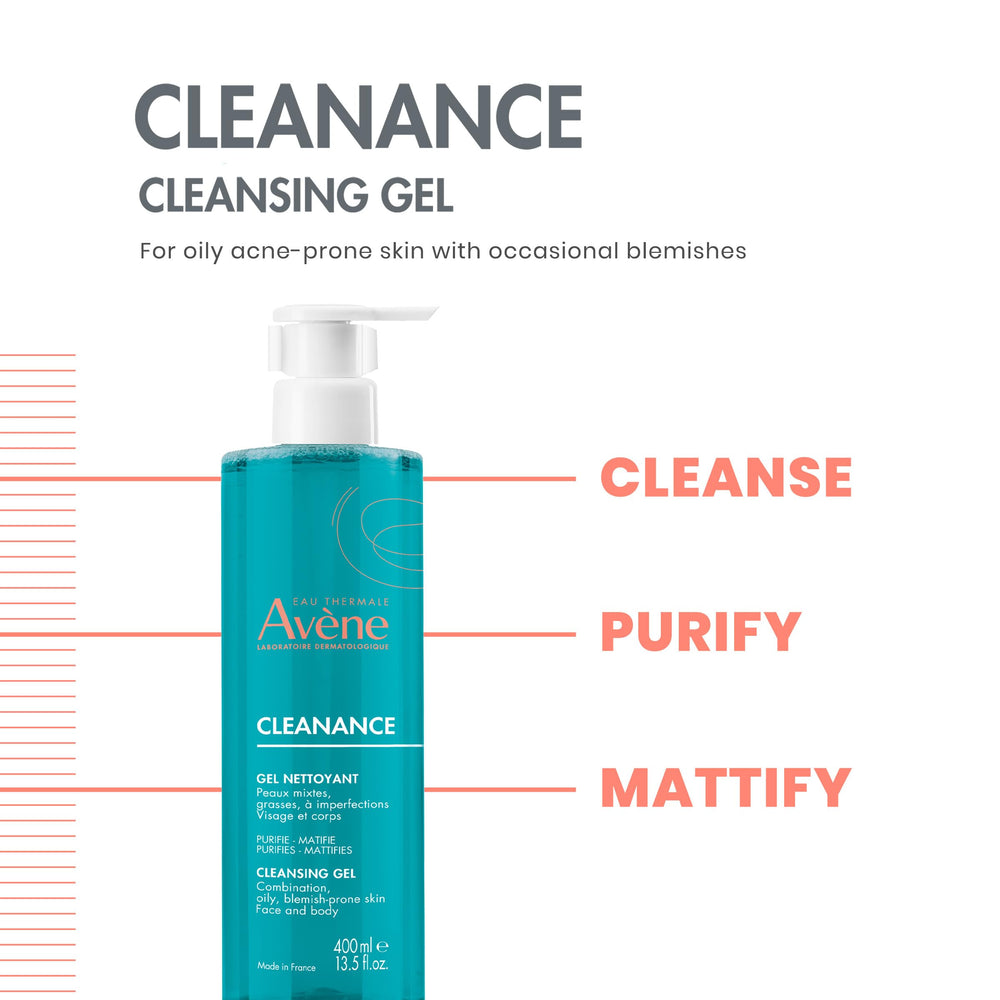 Avène Cleanance Cleansing Gel bottle with cap; ideal for daily face and body cleansing