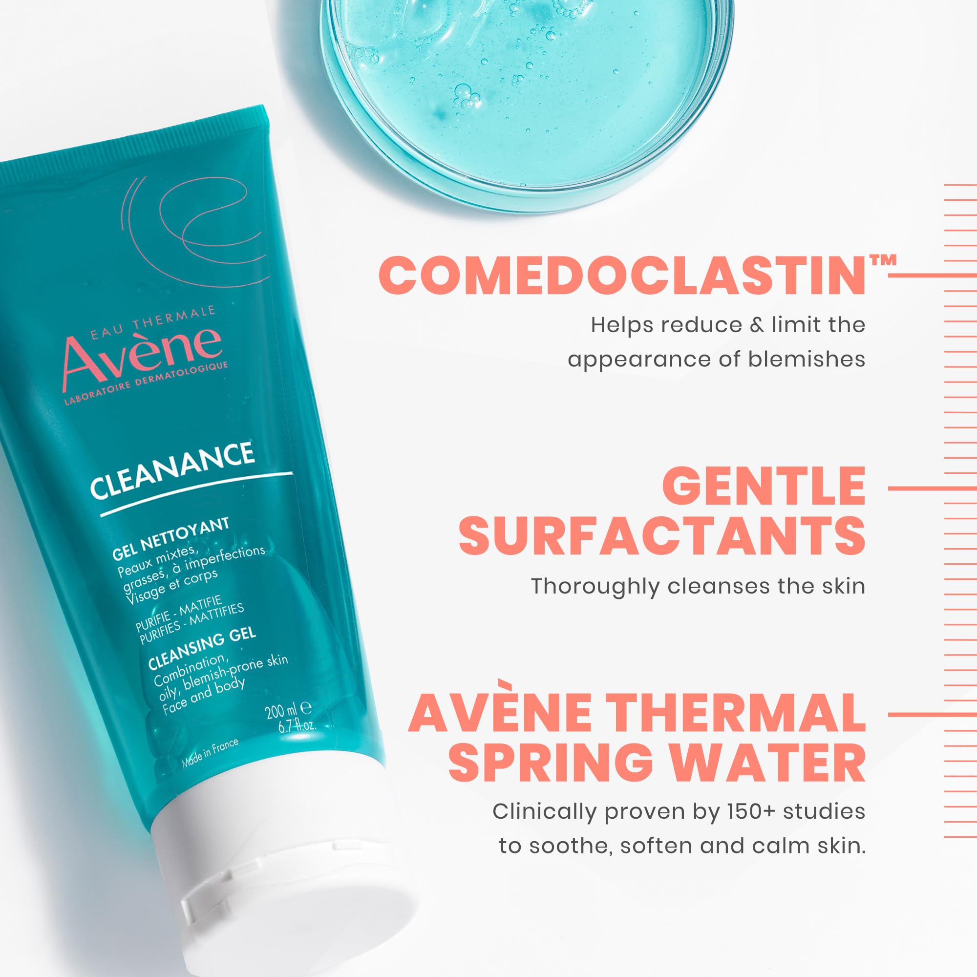 Close-up of Avène Cleanance Gel texture showing gentle cleansing