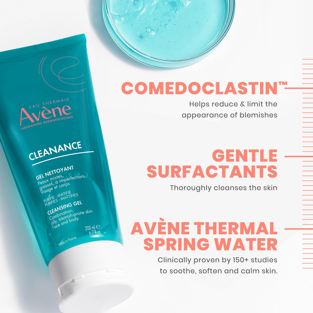 Close-up of Avène Cleanance Gel texture showing gentle cleansing
