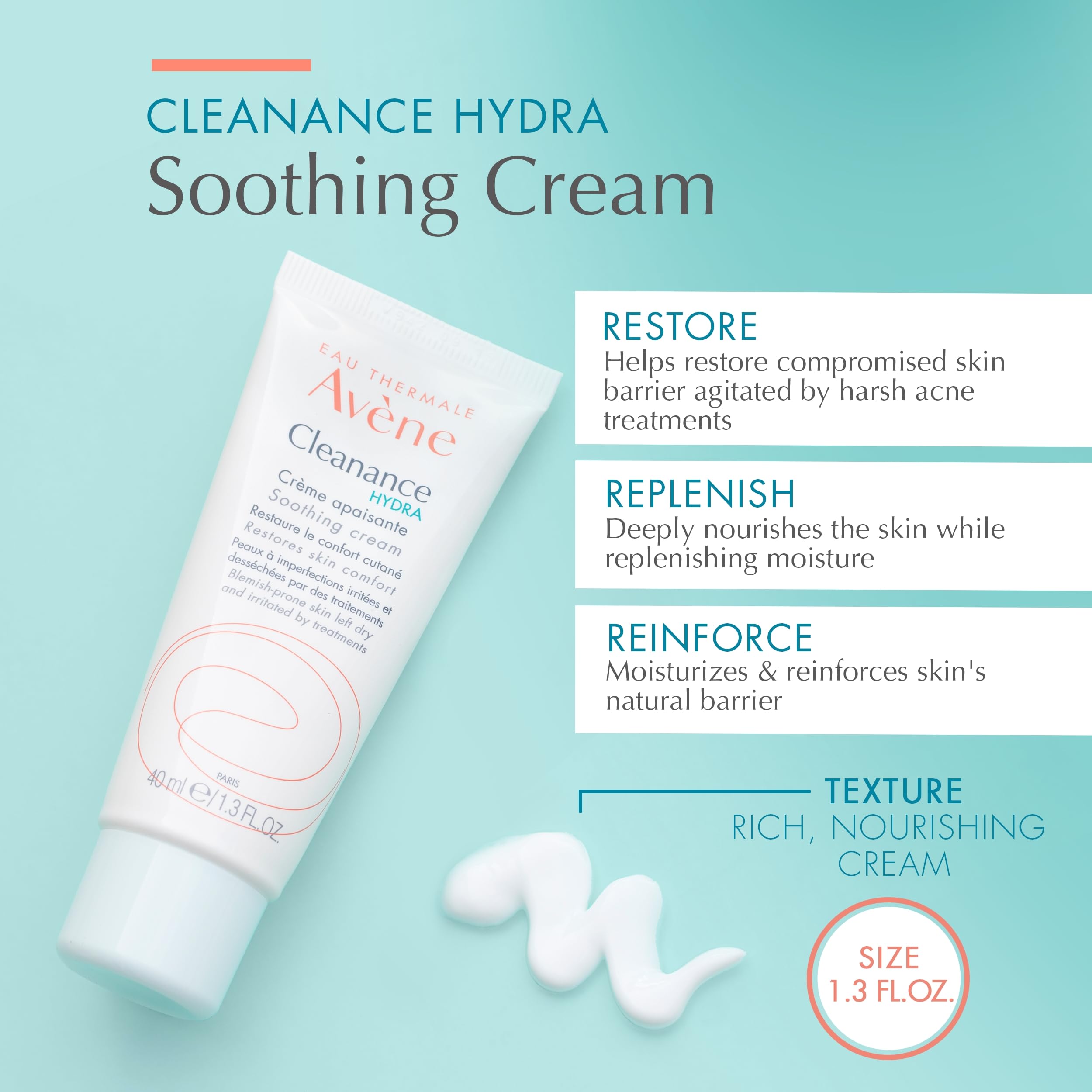 Avène Cleanance HYDRA cream texture swatch showing rich moisture and gentle formula